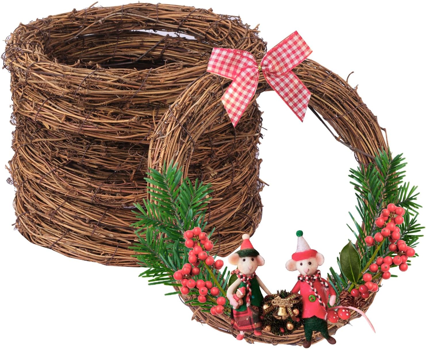 7pcs 10 Inch Natural Rattan Wreath for Home Decor