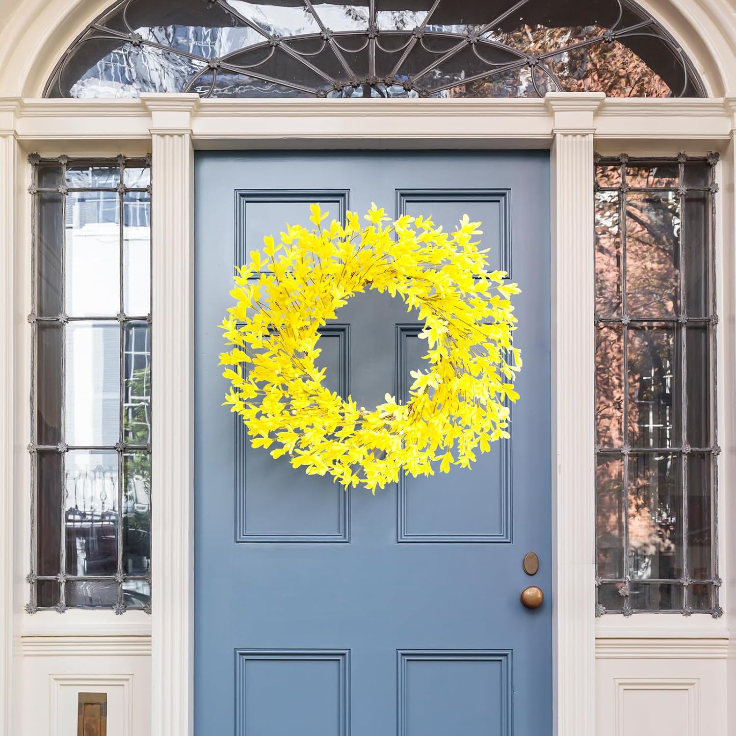 20 Inch Artificial Forsythia Flower Wreath Yellow Decor