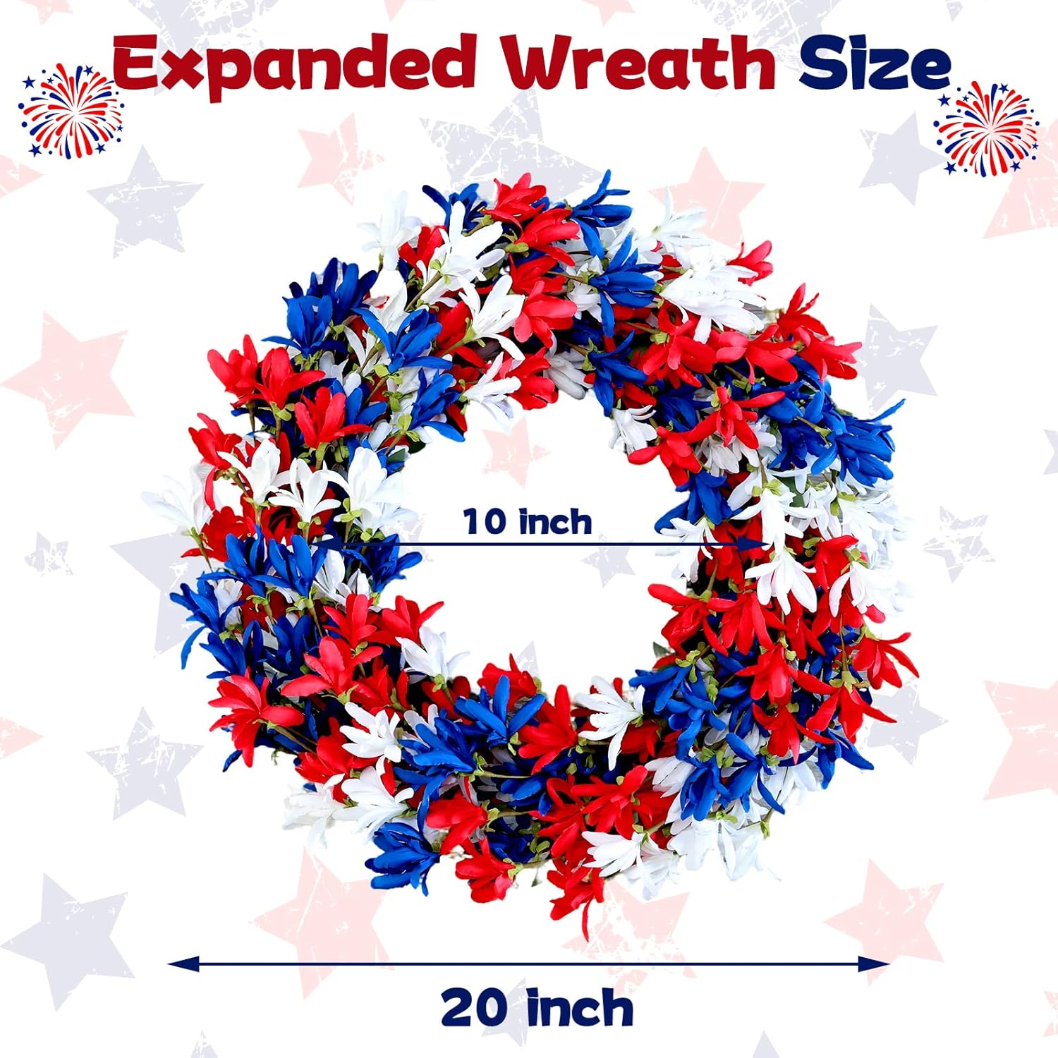 4th of July Wreath with Red White Blue Flowers
