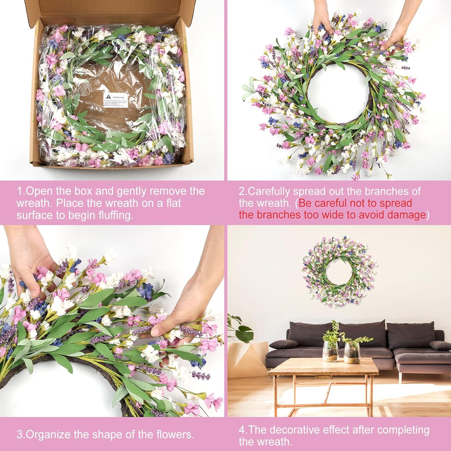 Artgar 26 Inch Spring Wreath for Front Door - Purple Blue