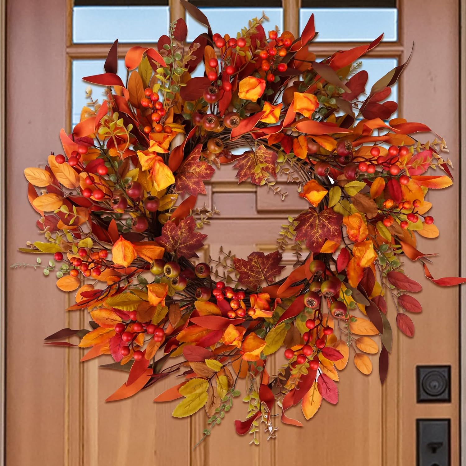 24 Inch Artificial Berry Wreath for Fall Holiday Decor