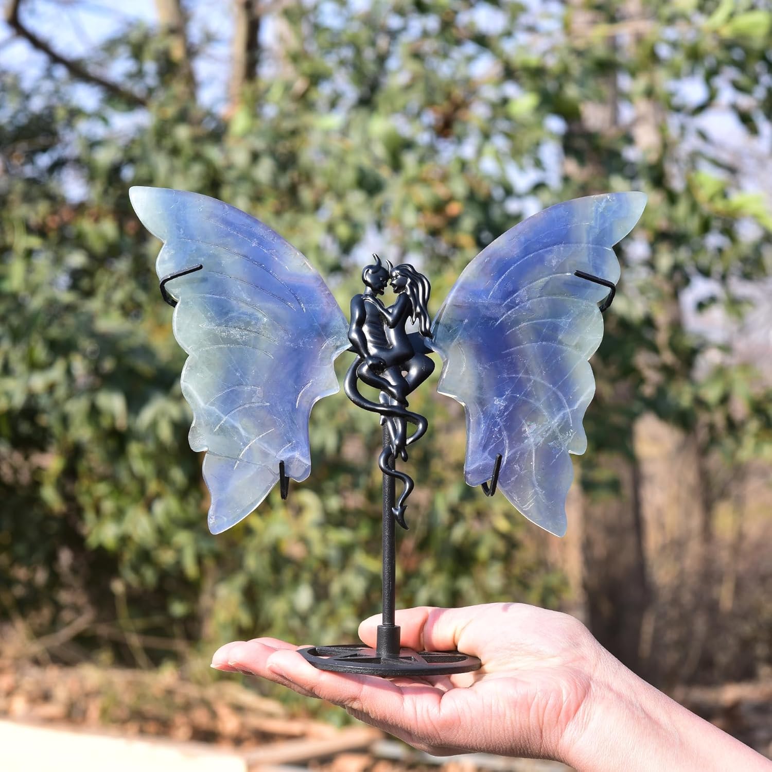 JIC Gem Blue Fluorite Crystal Butterfly Wings Decor