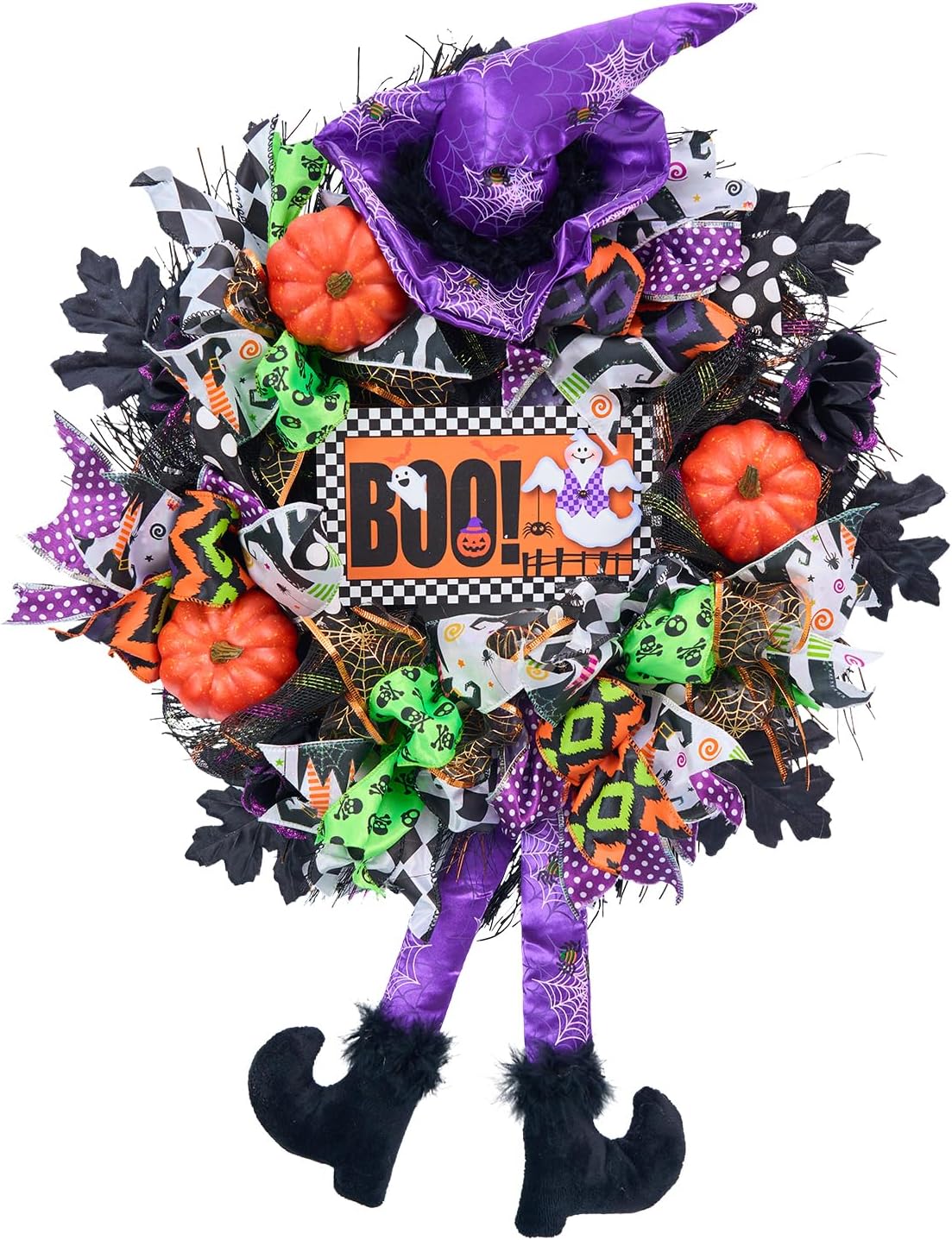 20 Inch Halloween Wreath with Witch Legs and Pumpkins