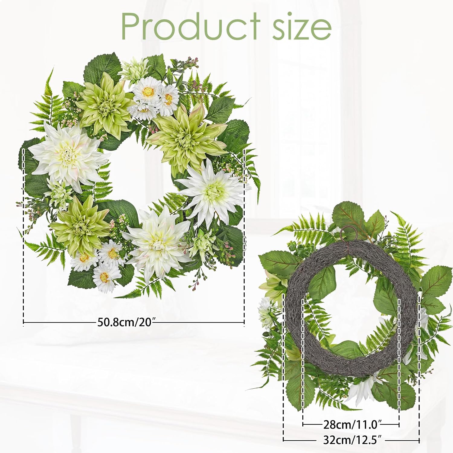 Briful 20 Inch Artificial Dahlia Wreath for Front Door