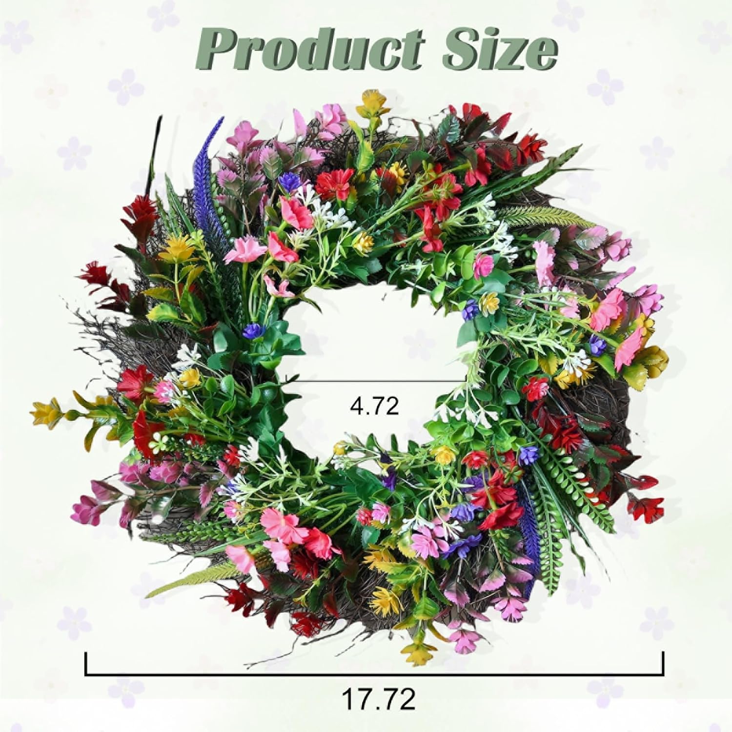Artificial Spring Wreath with Lavender and Daisy 18 Inches