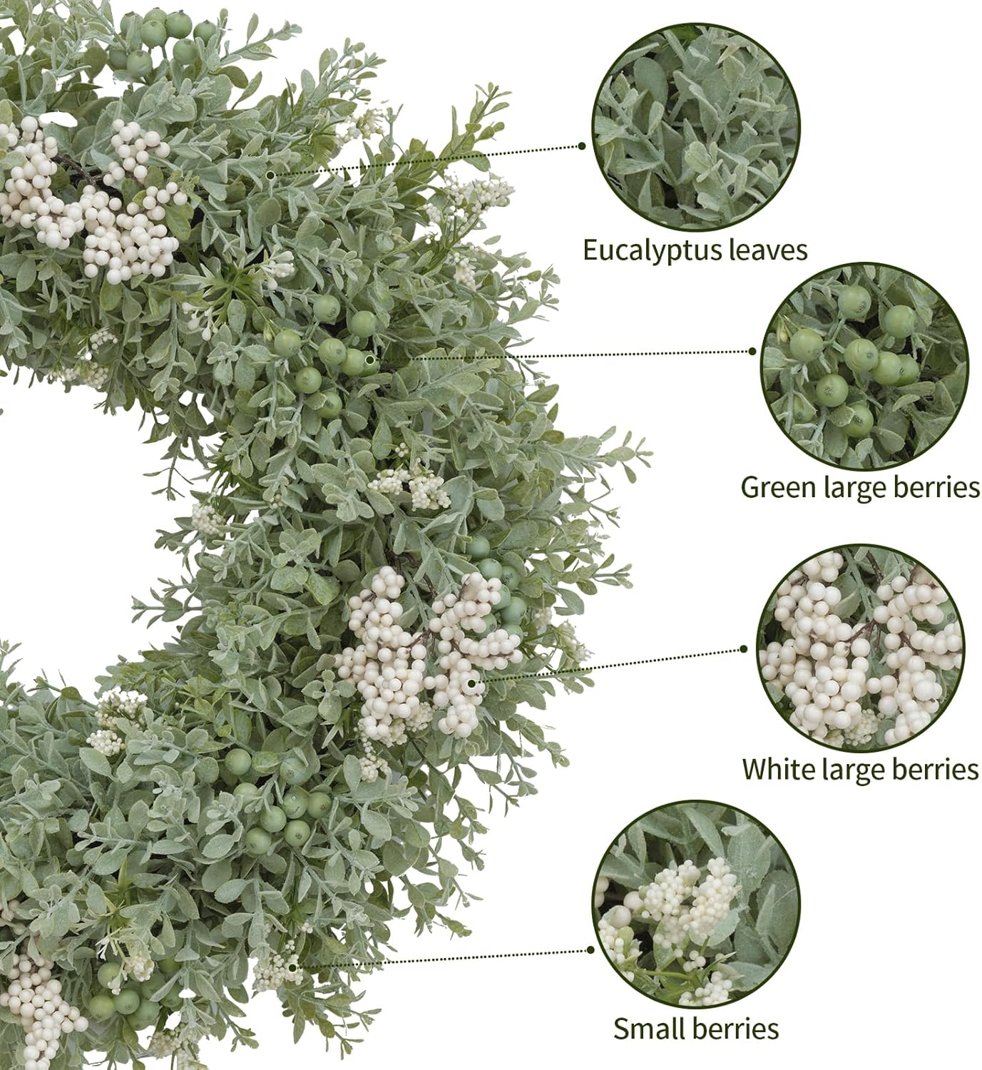 Realistic Artificial Eucalyptus Wreath for Front Door