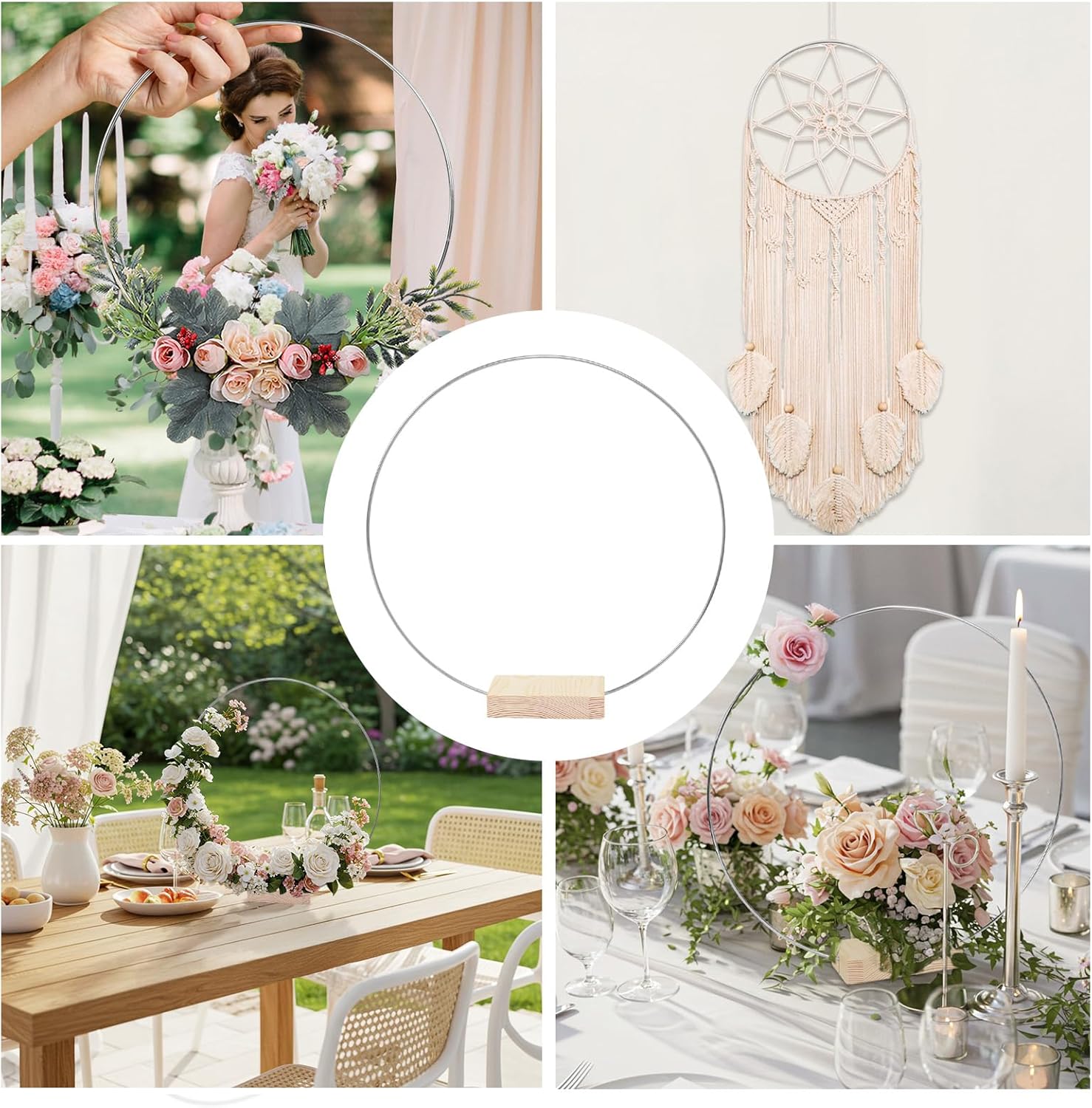 25PCS 12 Inch Silver Metal Wreath Centerpieces with Stand