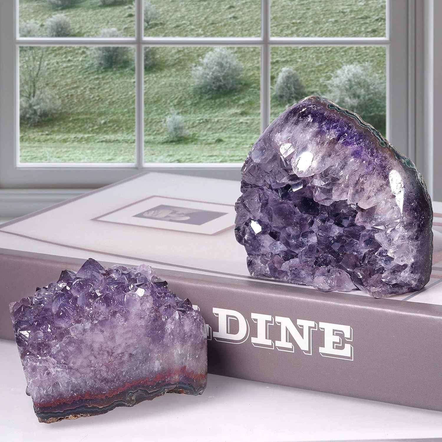 Rockcloud Natural Purple Amethyst Crystal Cluster Geode Druzy Desk Decoration
