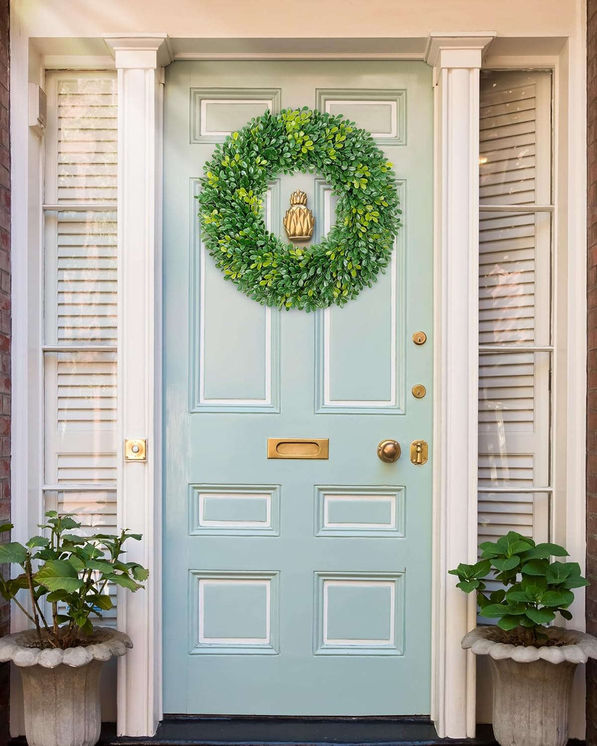 Vlorart 20 Inch Artificial Boxwood Wreath for Front Door