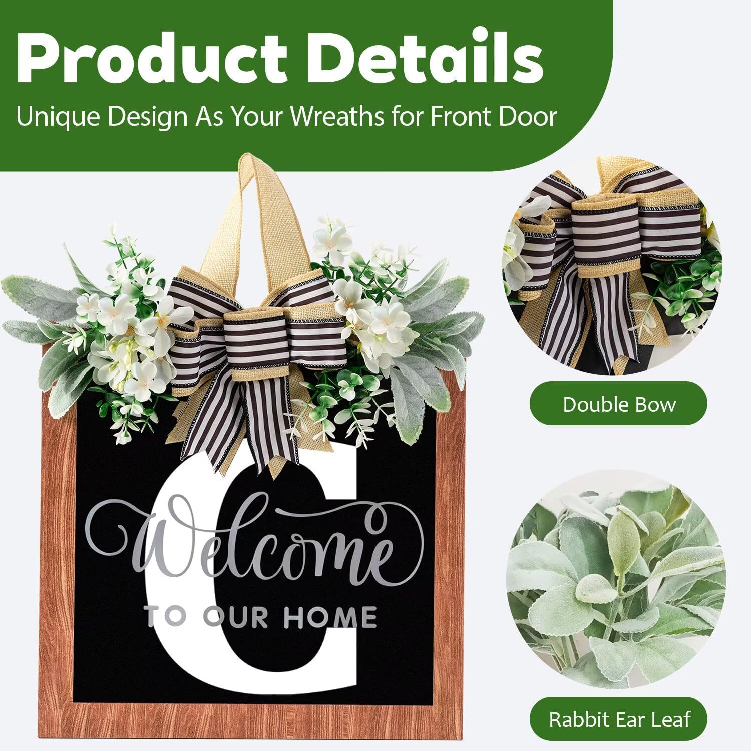 Custom Last Name Door Wreath 14 Inch Farmhouse Style