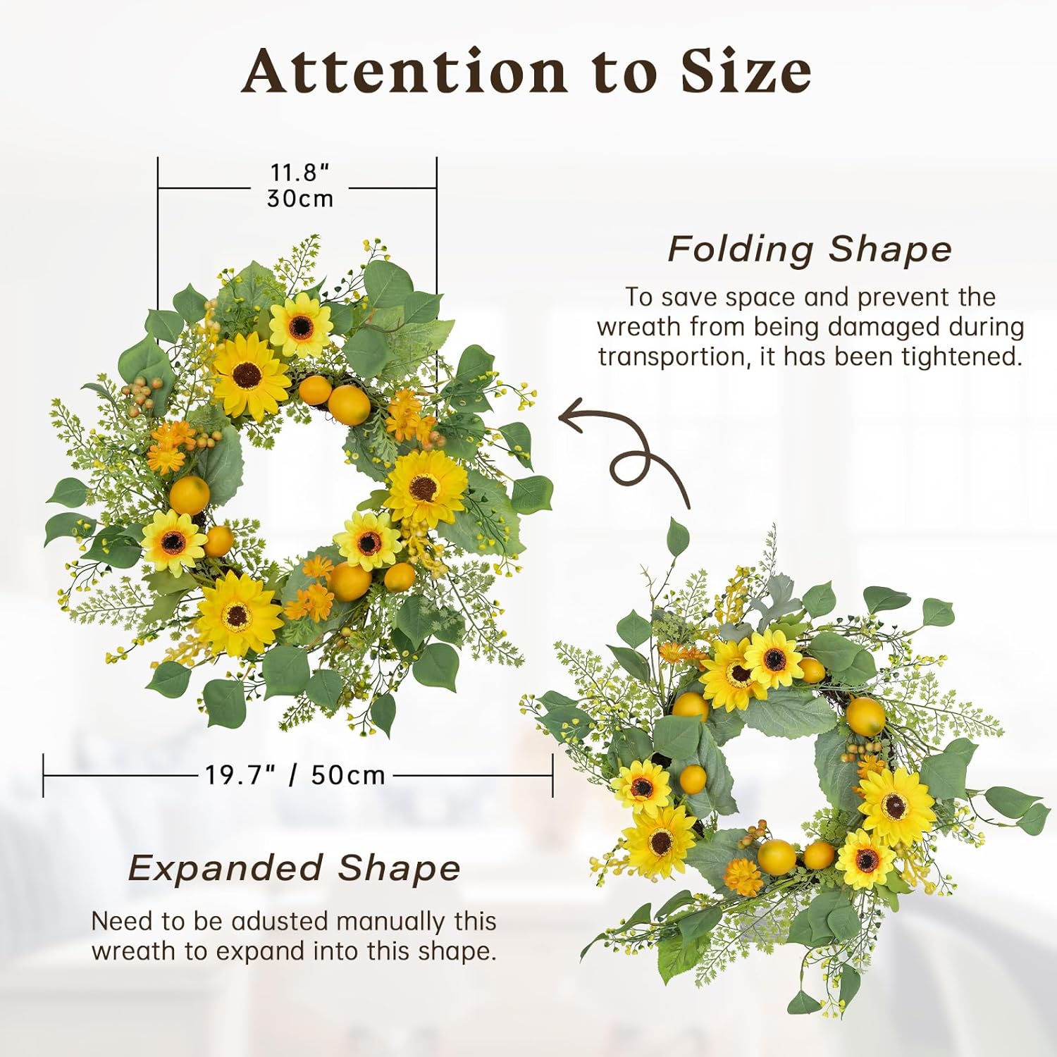 Lemon Sunflower Front Door Wreath 20 Inch Spring Decor