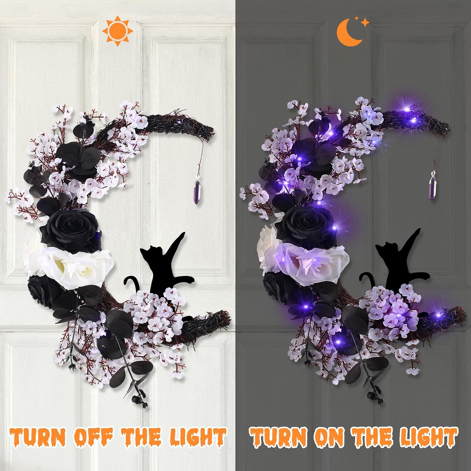 MyCoats 2025 Halloween Wreath Black Cat Door Decor