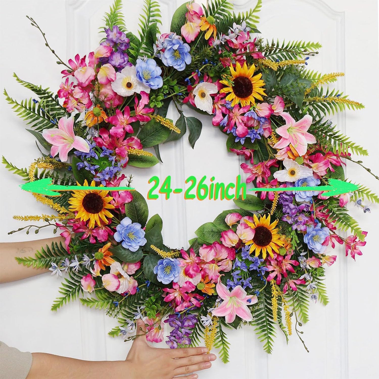 Elegant 24-26 Inch Floral Wreath with Sunflowers and Lily