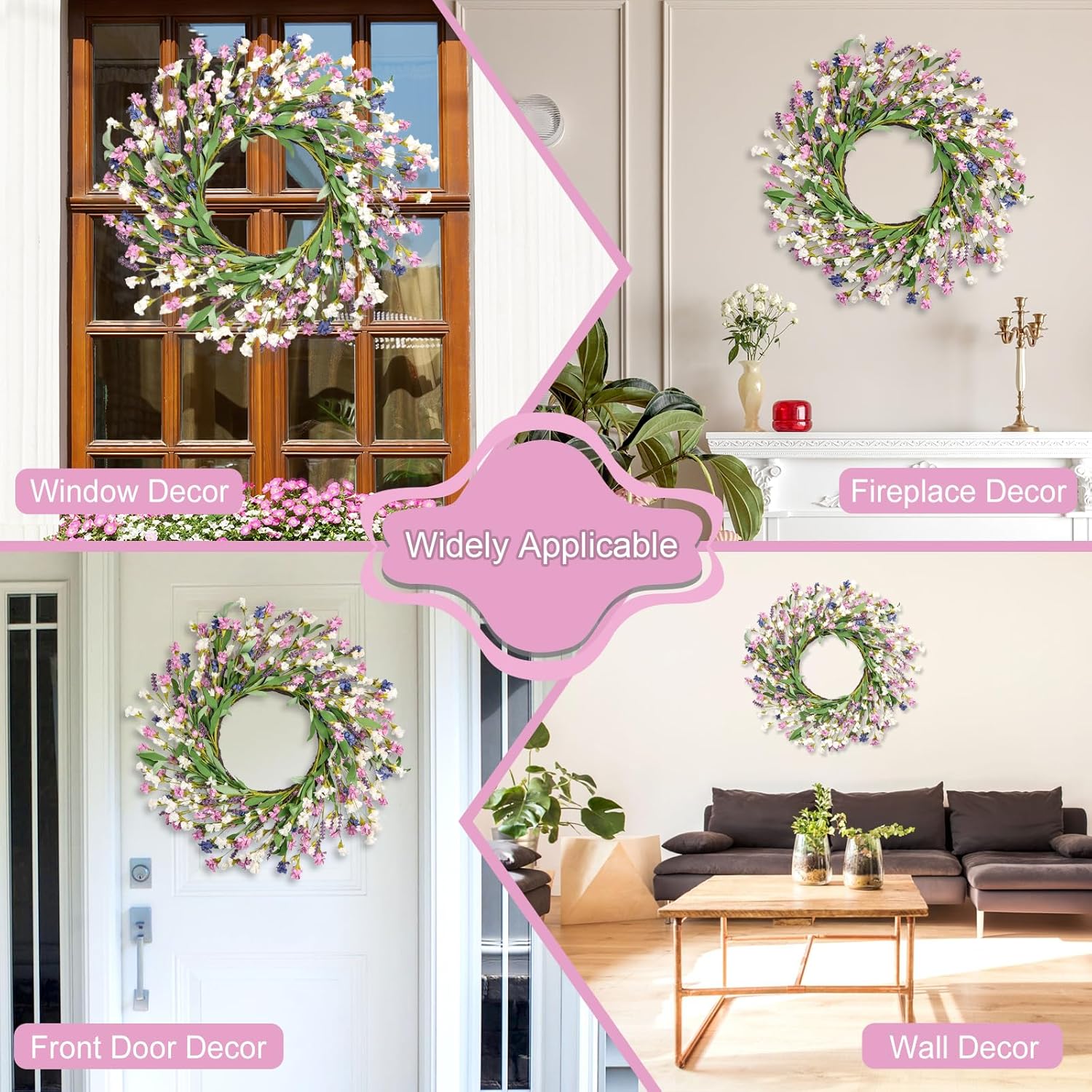 Artgar 26 Inch Spring Wreath for Front Door - Purple Blue