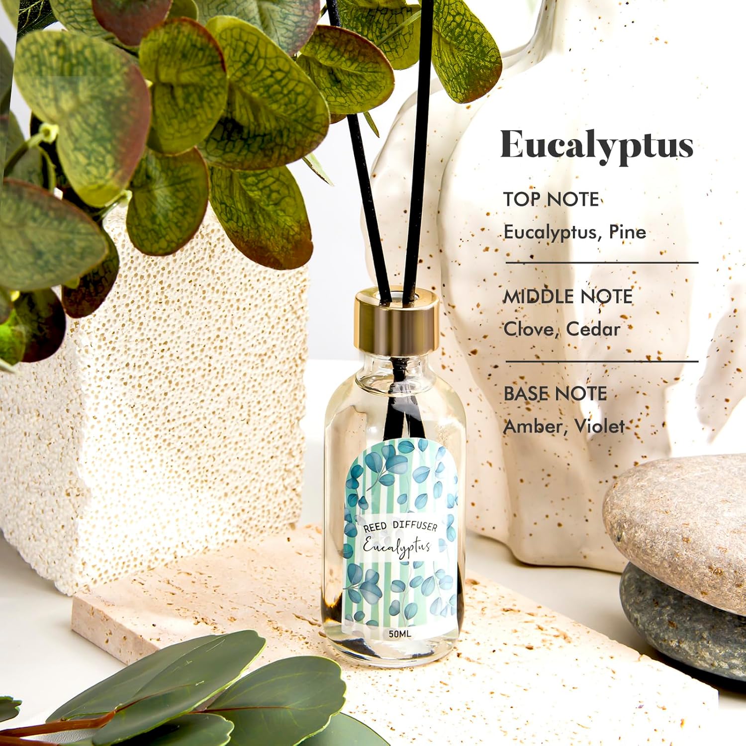 3 Pack Reed Diffuser Set with Linen Eucalyptus Citrus Scent