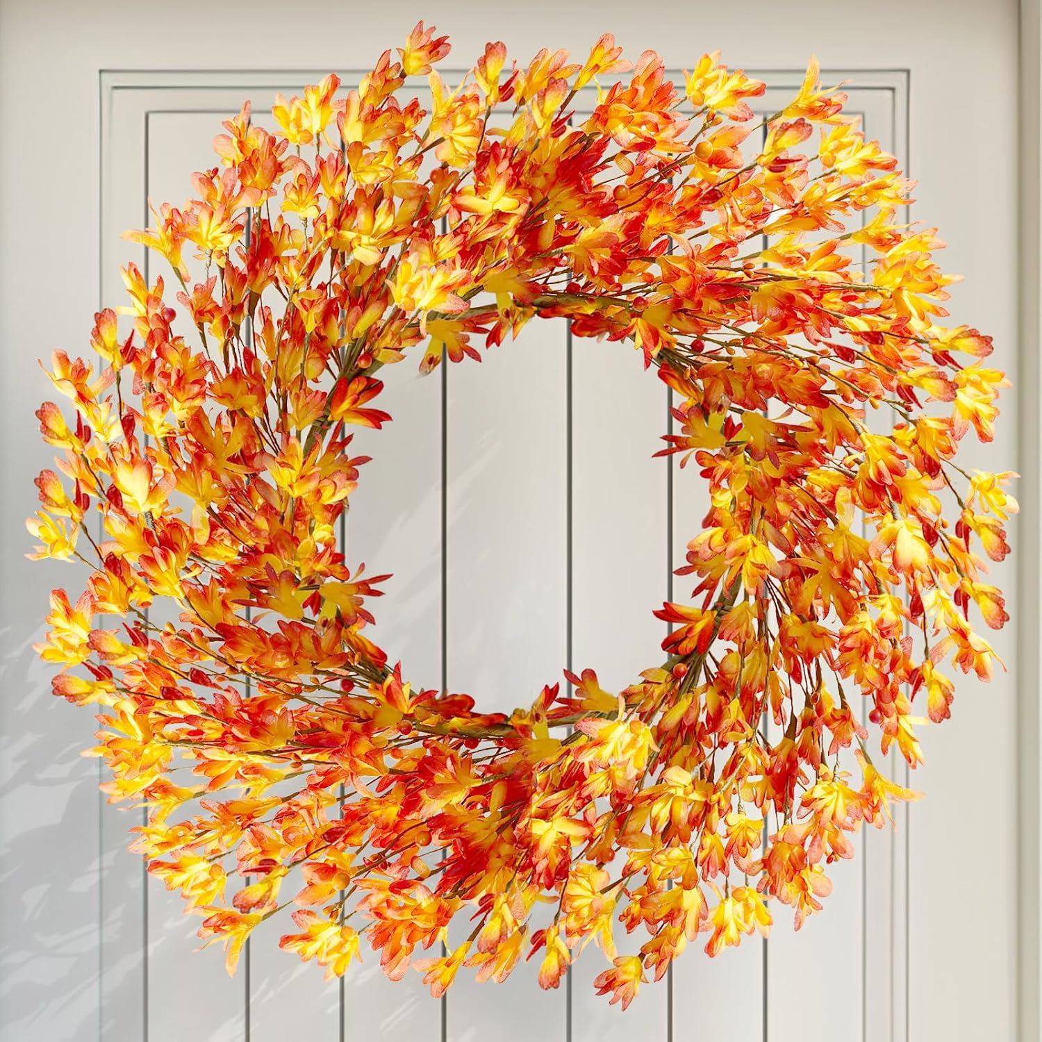 20 Inch Artificial Forsythia Flower Wreath Orange