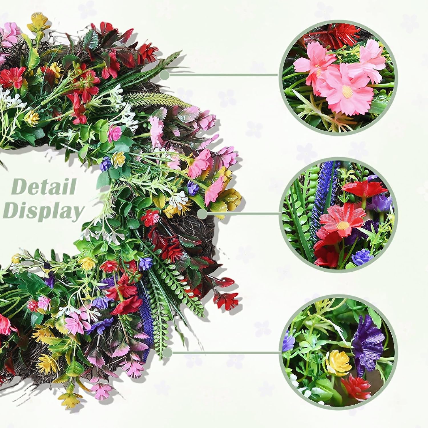 Artificial Spring Wreath with Lavender and Daisy 18 Inches