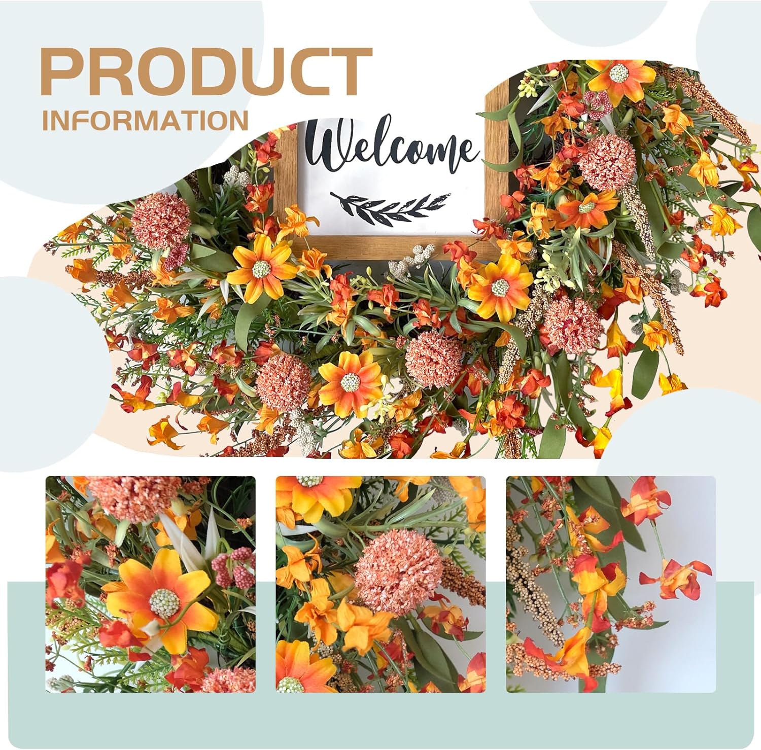 idyllic Summer Wreath for Front Door Orange Decor