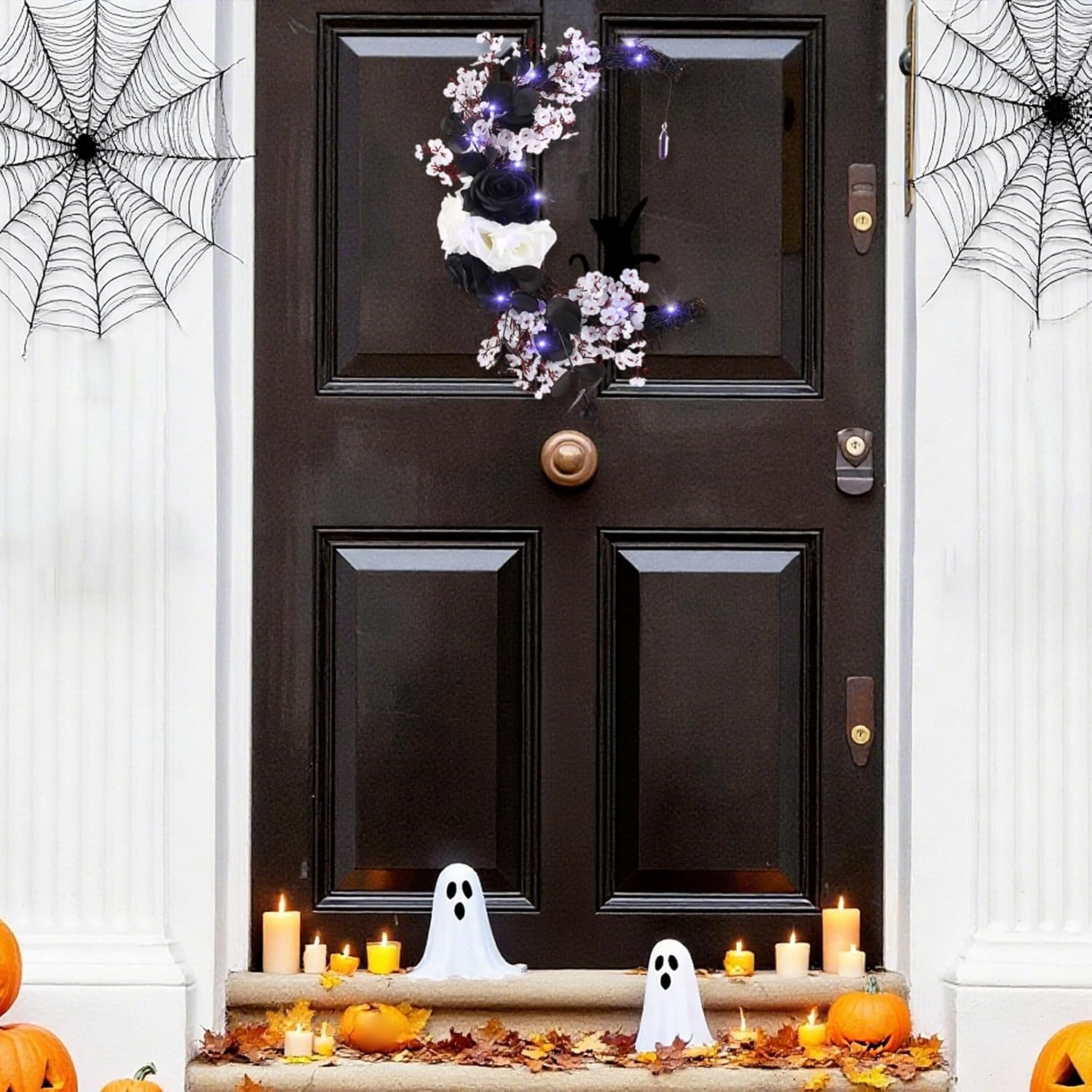 MyCoats 2025 Halloween Wreath Black Cat Door Decor