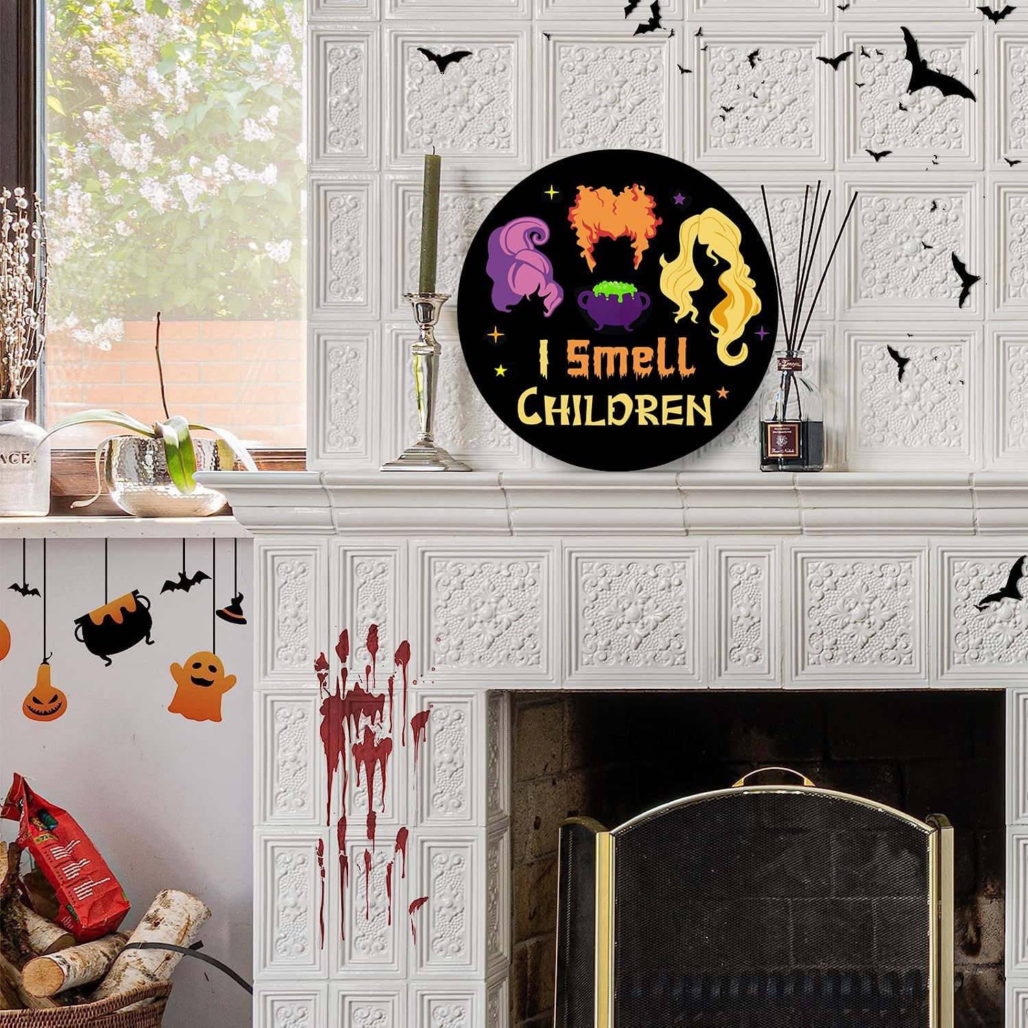 Halloween Wreath Hocus Pocus Door Sign Wooden Bow Decor