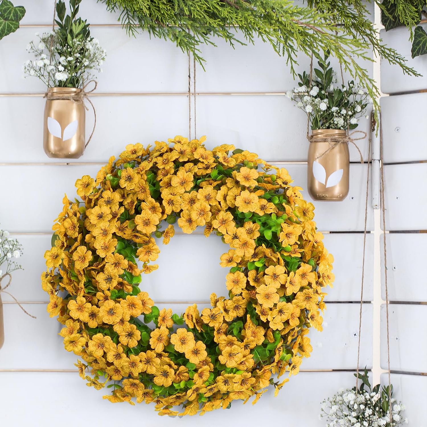 20 Inch Artificial Spring Summer Door Wreath with Eucalyptus
