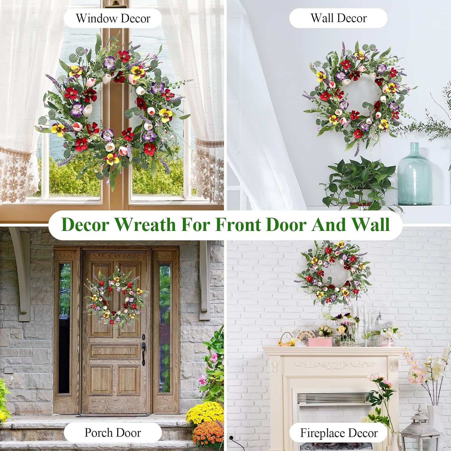 Huashen 22 Inch Summer Wreath for Front Door