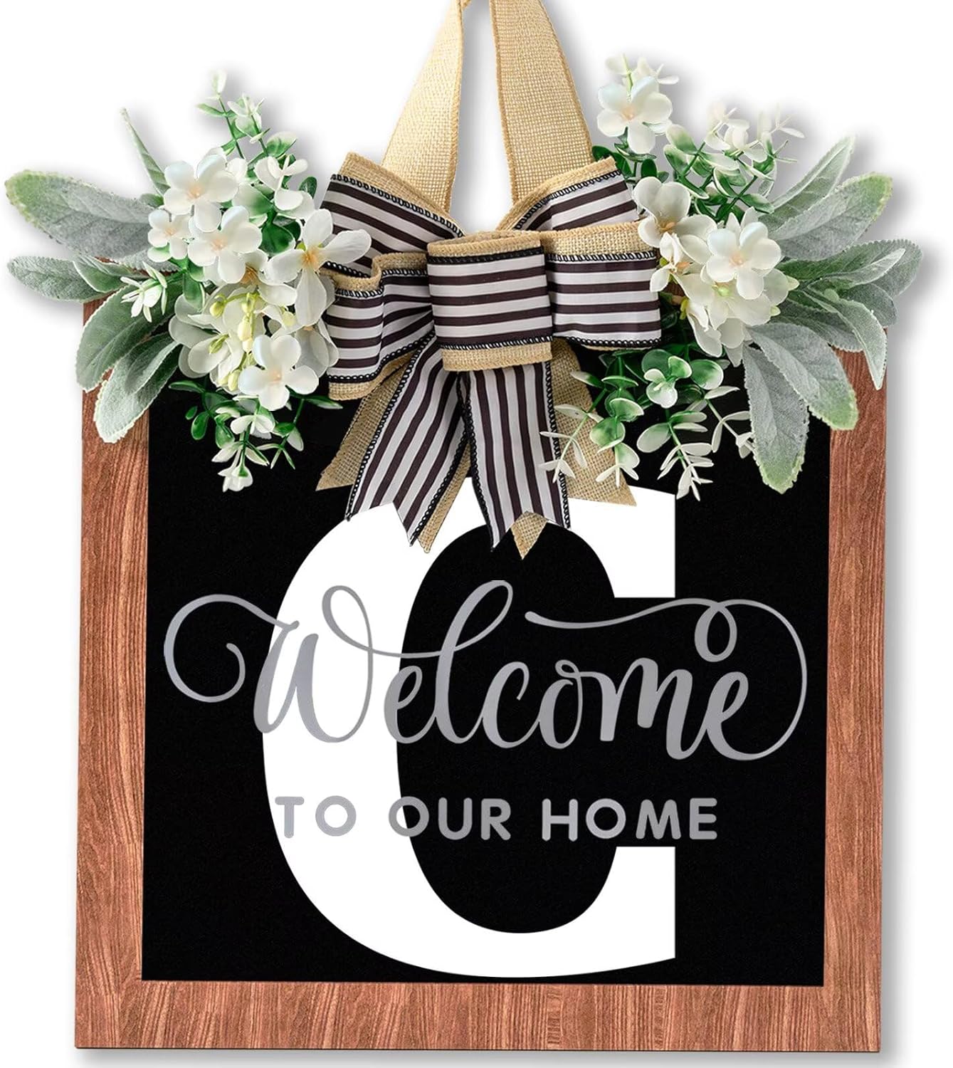Custom Last Name Door Wreath 14 Inch Farmhouse Style