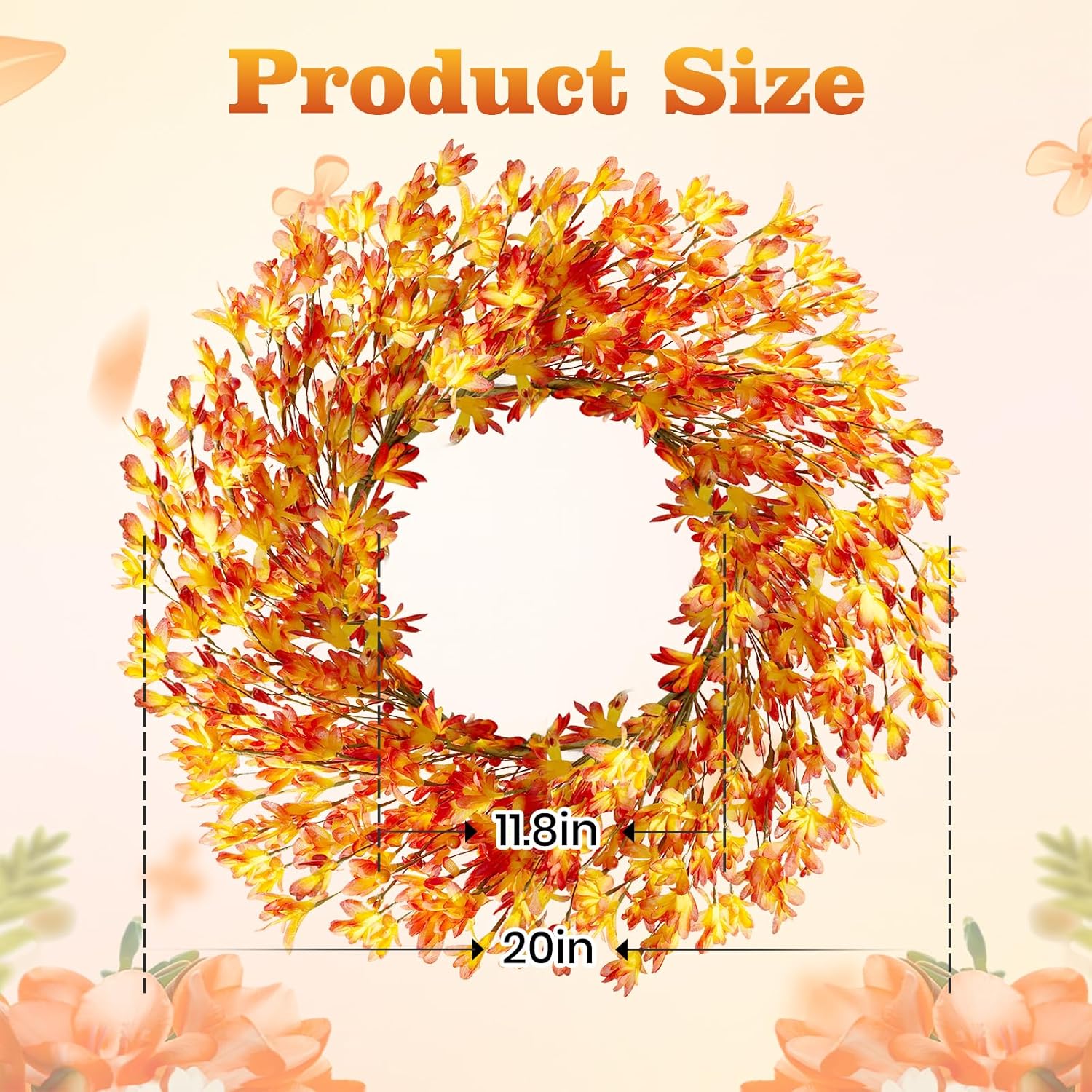 20 Inch Artificial Forsythia Flower Wreath Orange