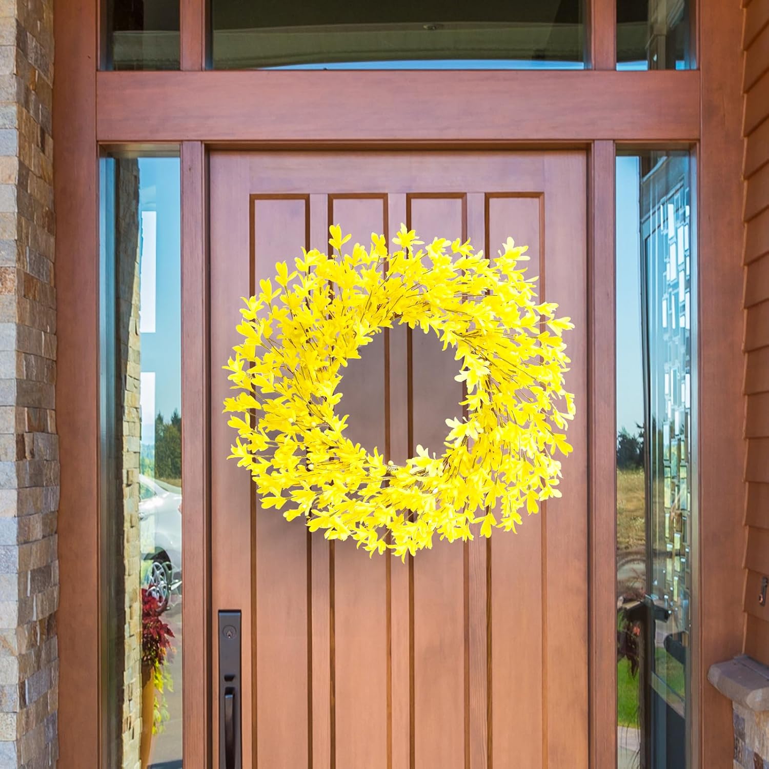 20 Inch Artificial Forsythia Flower Wreath Yellow Decor