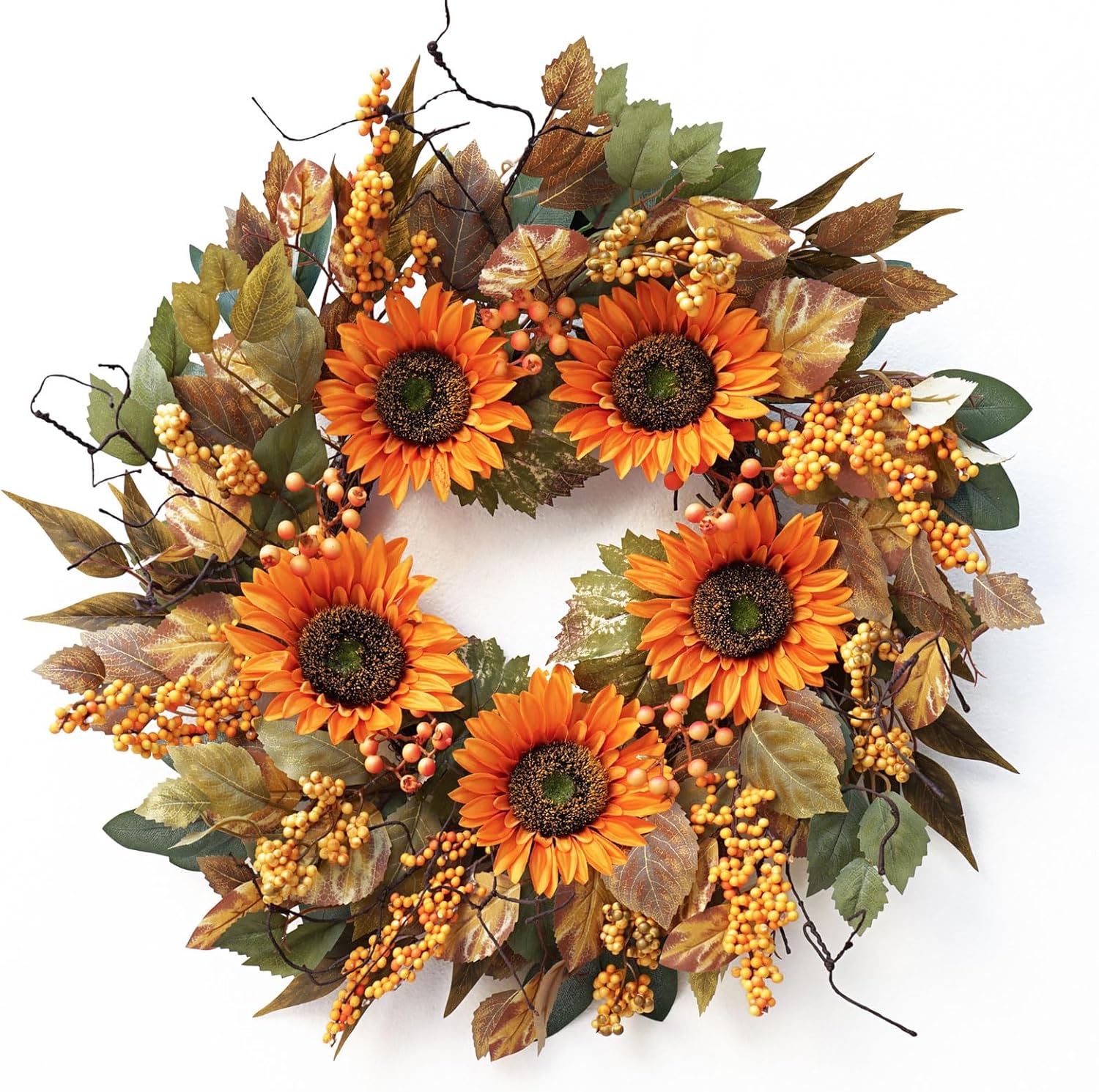 Autumn Door Wreath with Sunflowers and Leaves