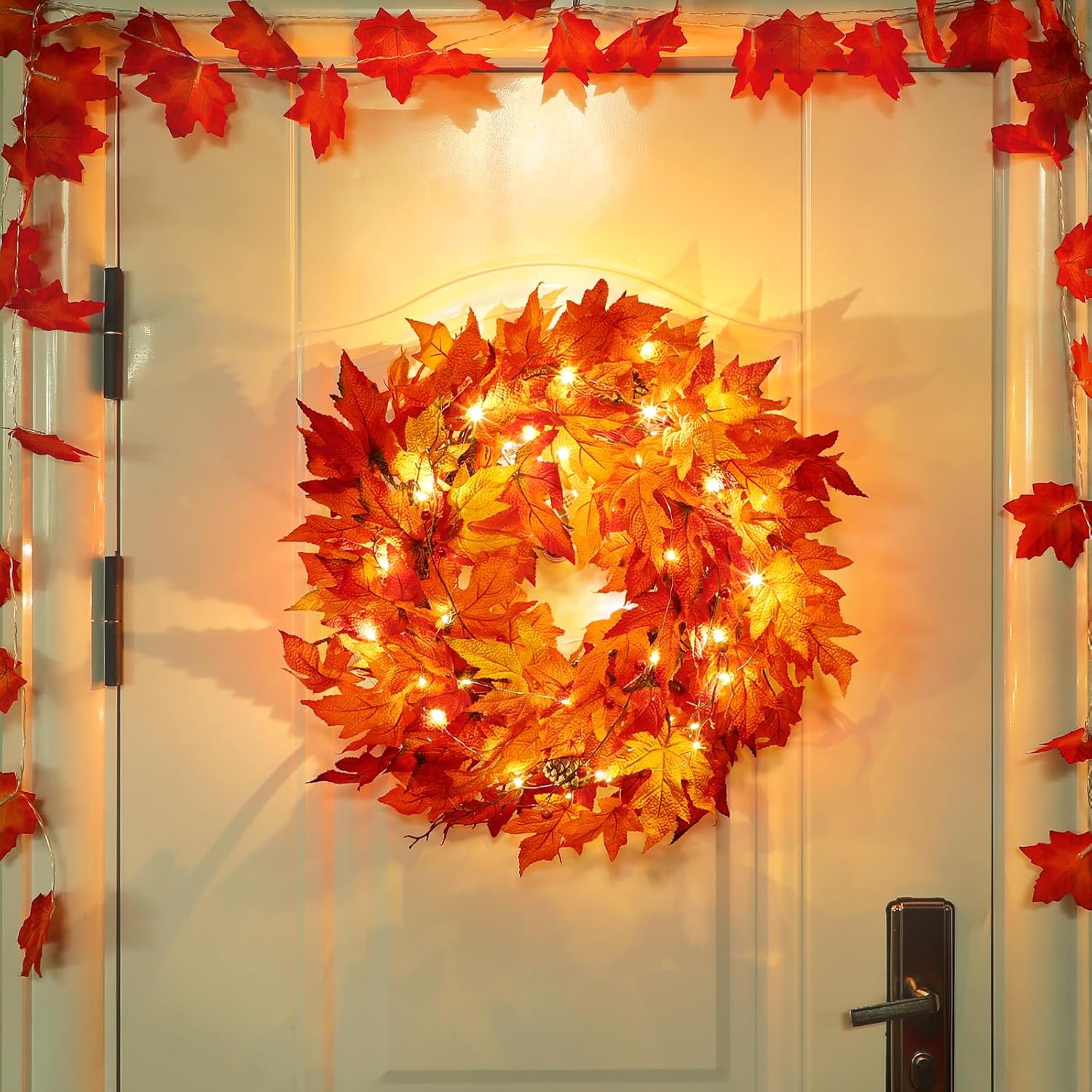 24 Inch Lighted Fall Wreath for Front Door
