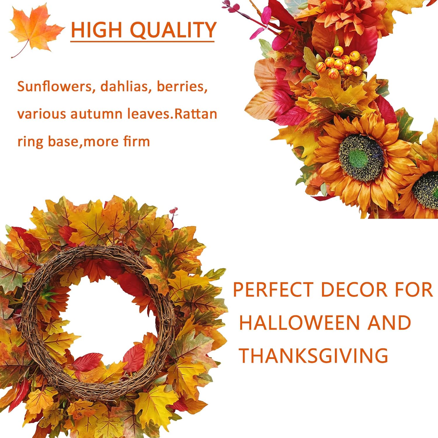20 Inch Sunflower Wreath Fall Door Decor