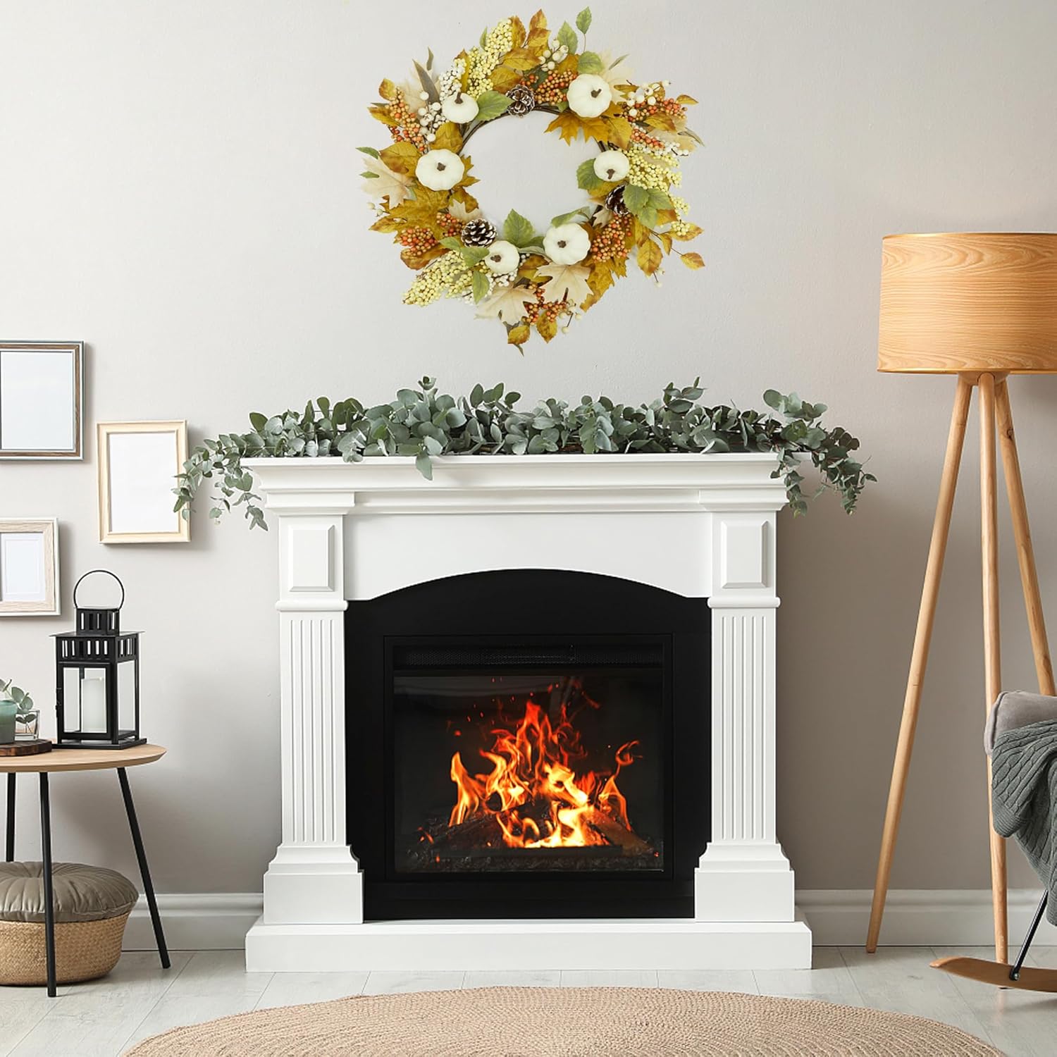 22 Artificial Fall Wreath with Pumpkin and Maple Leaves