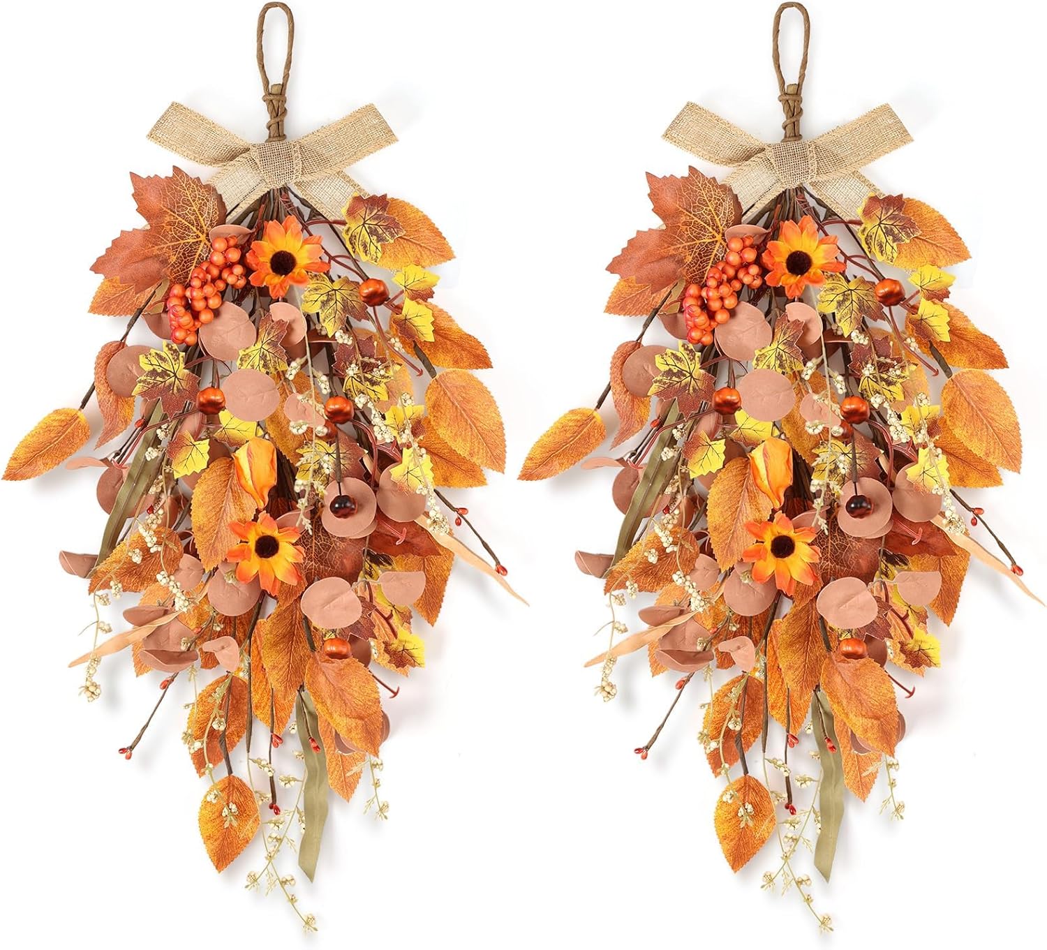 2 Pcs 24 Autumn Harvest Teardrop Wreath for Front Door