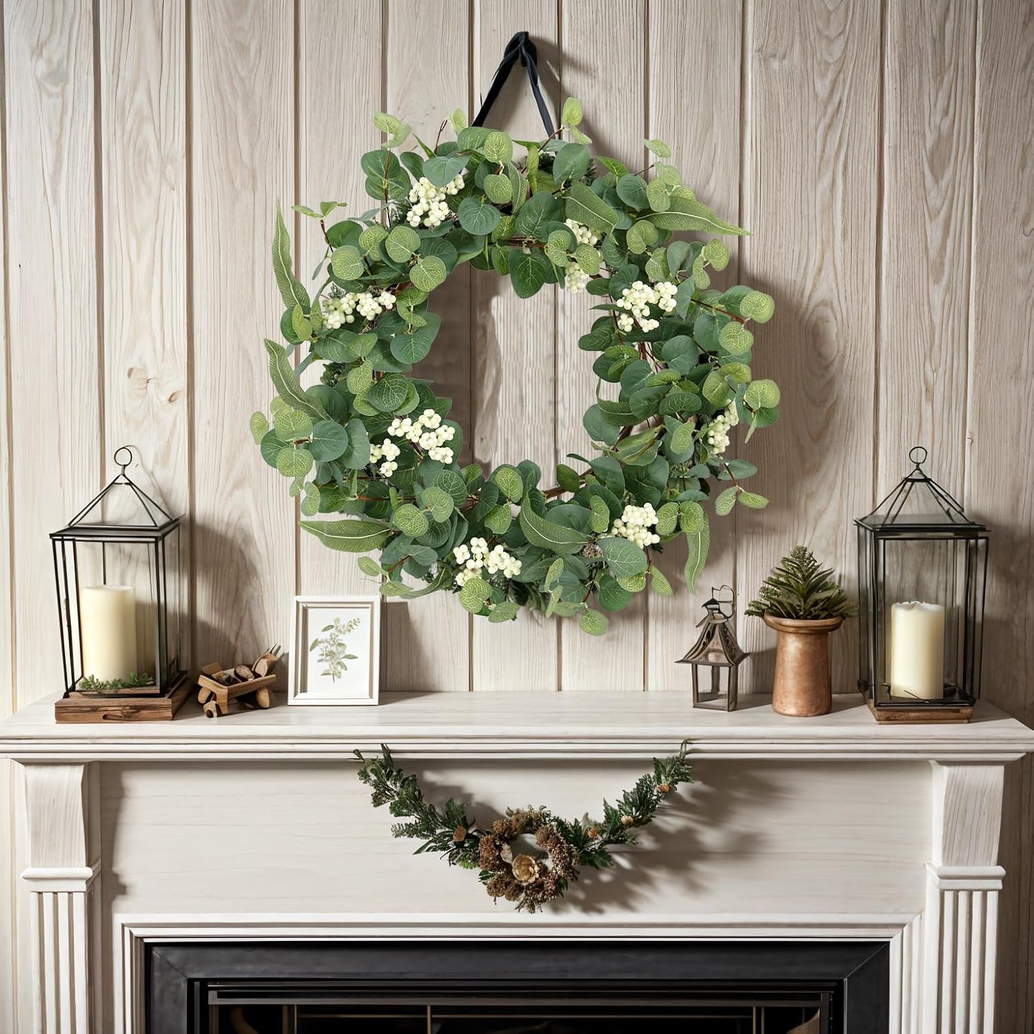 18 Inch Farmhouse Eucalyptus Wreath for Front Door