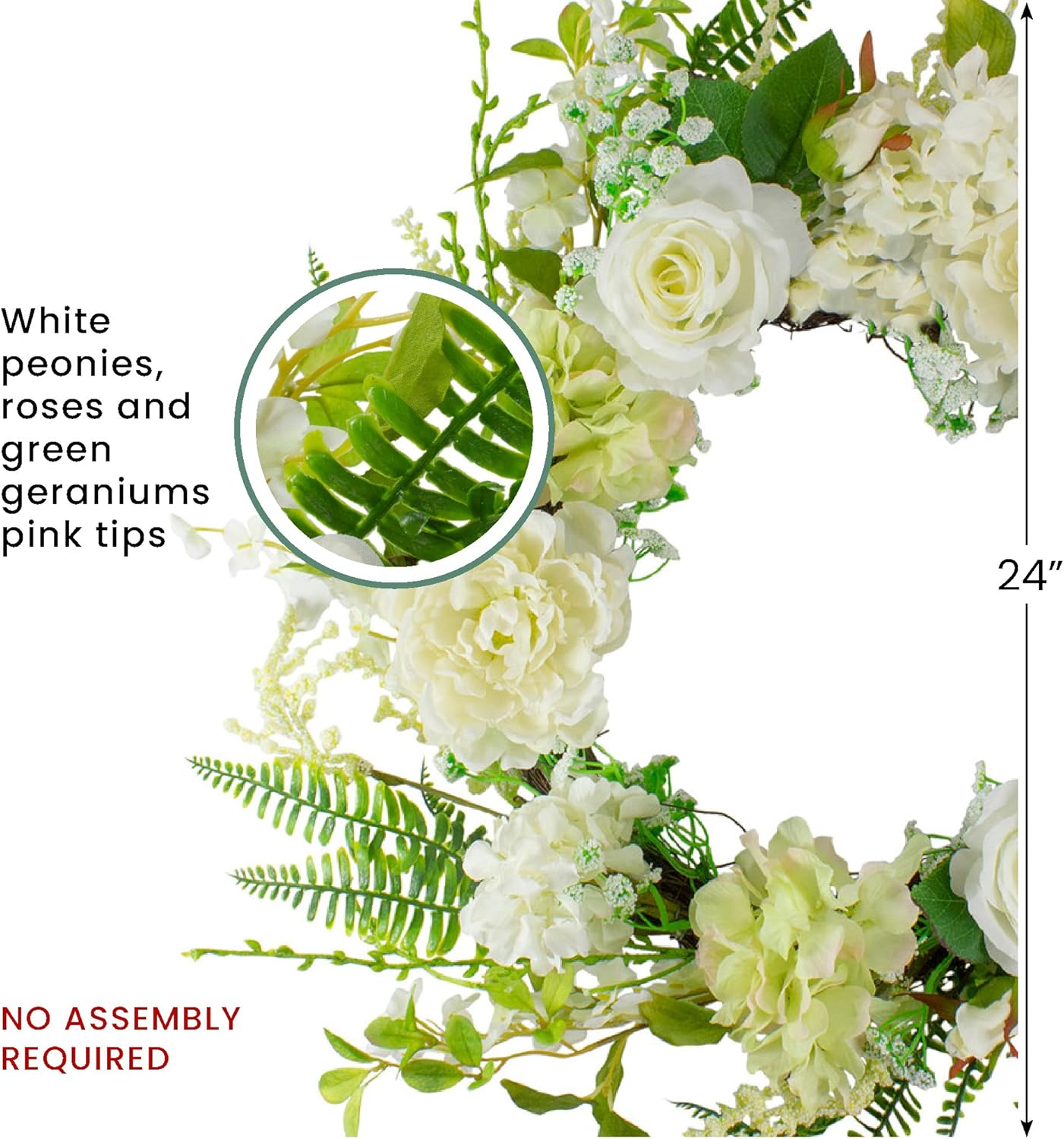 Northlight Peony and Rose Artificial Spring Wreath 24 White Green