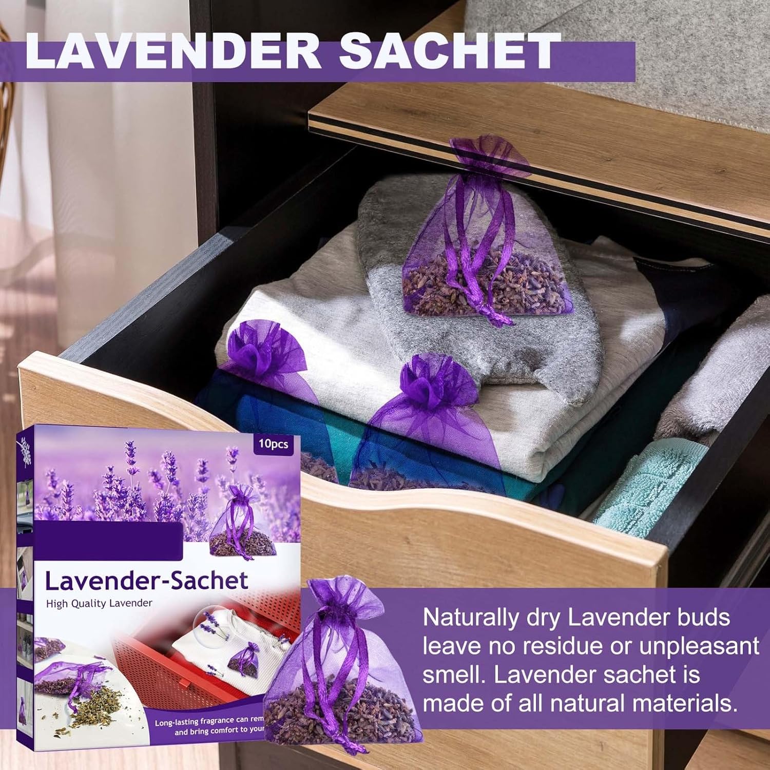 HELLORSO 10 Pack Lavender Sachet Bags for Closets and Drawers