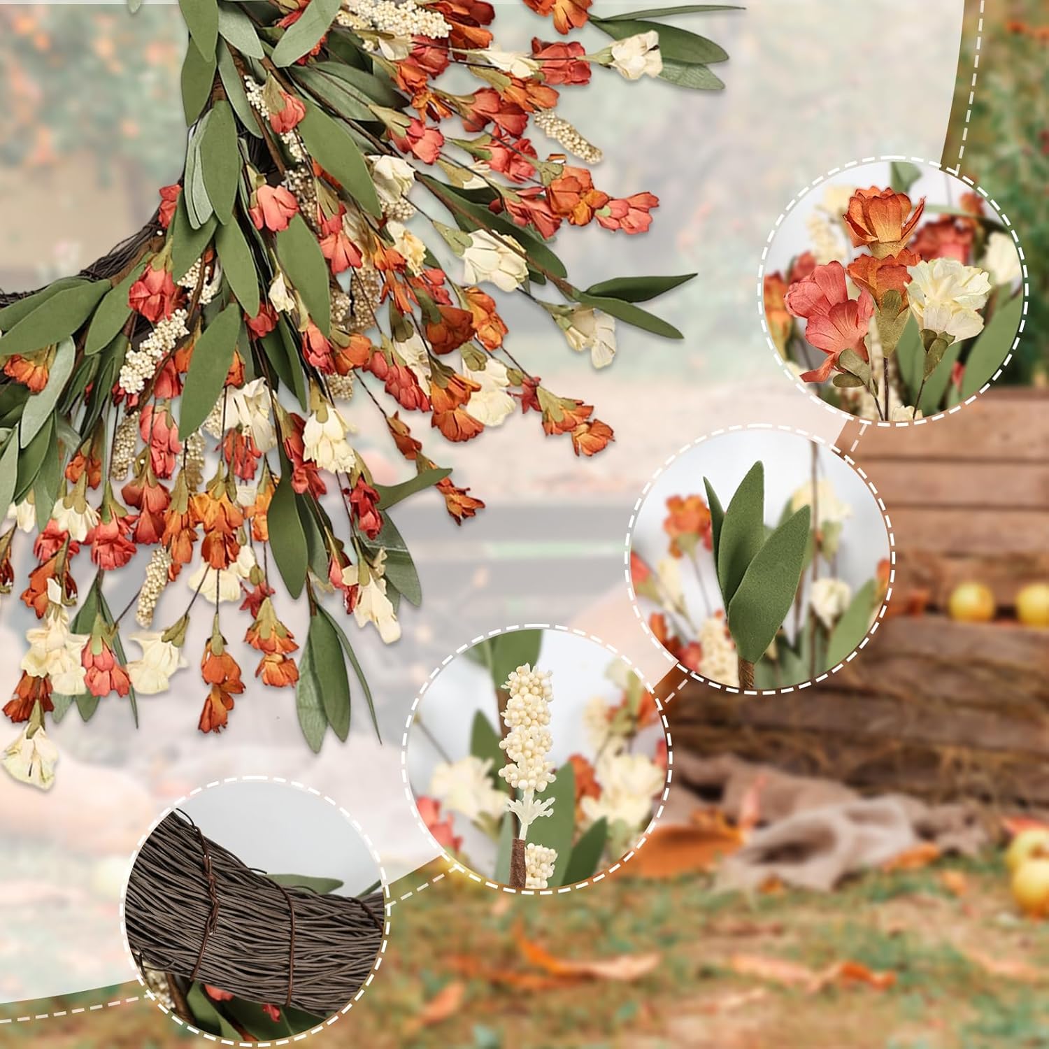 24 Inch Fall Wreath for Front Door and Outdoor