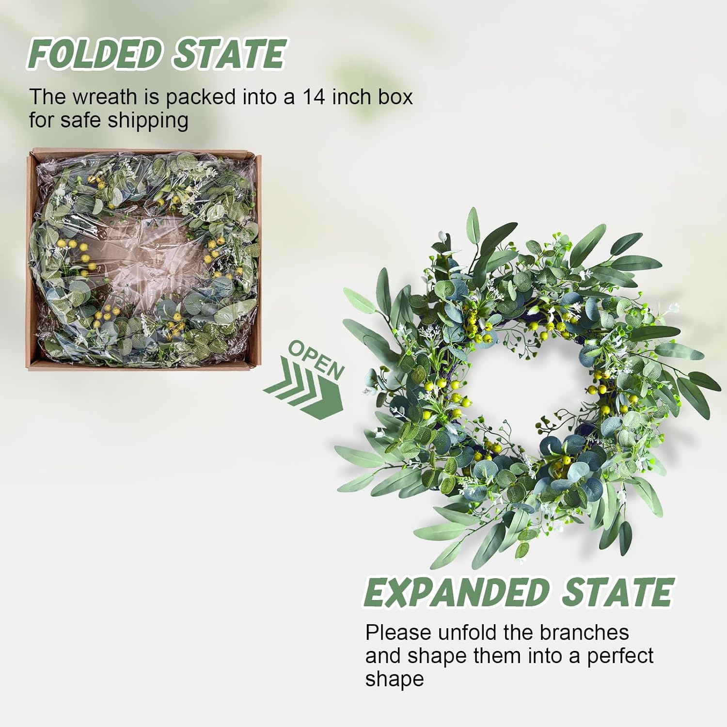 Eucalyptus Wreath for Front Door 20 in All Seasons