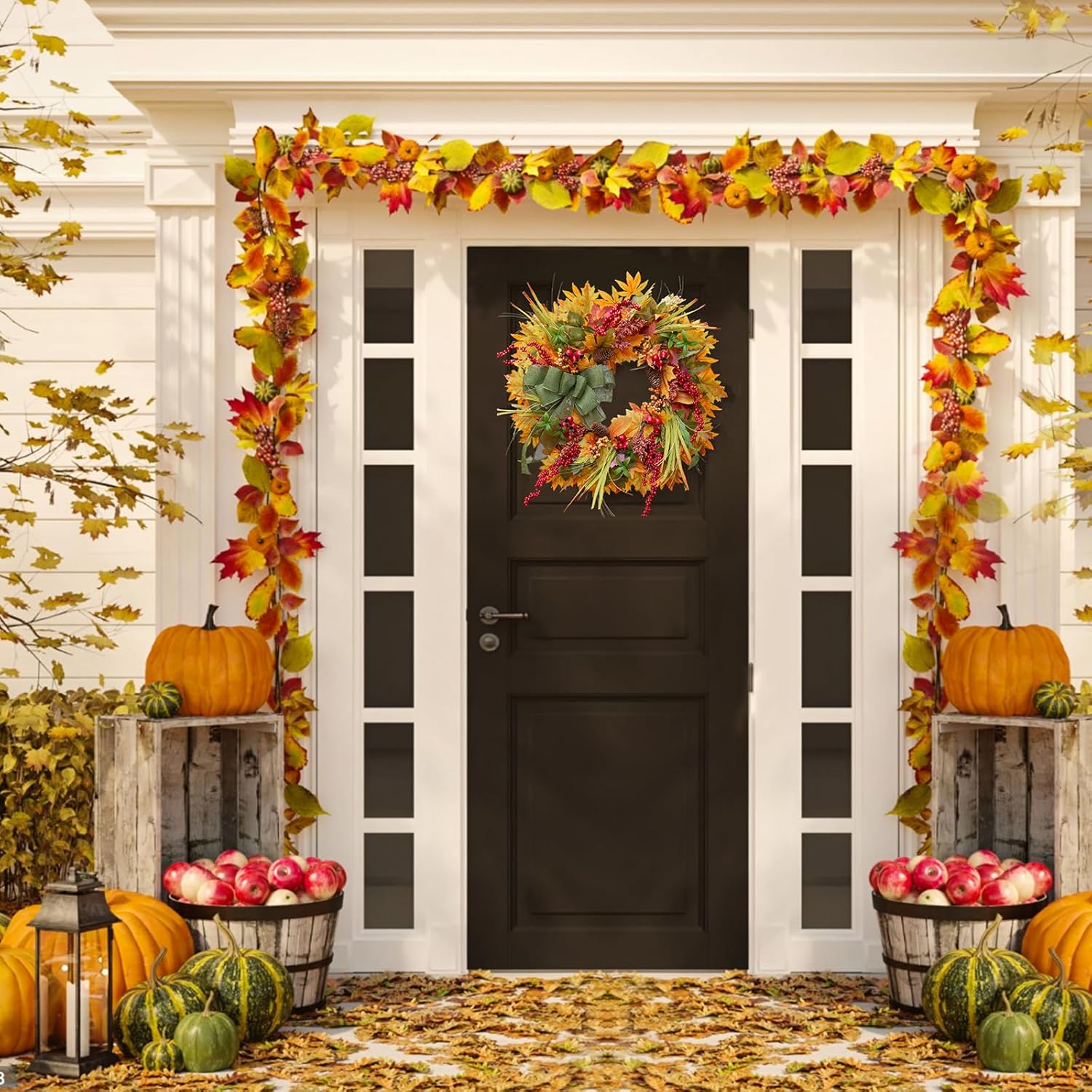24 Inch Artificial Fall Wreath for Front Door