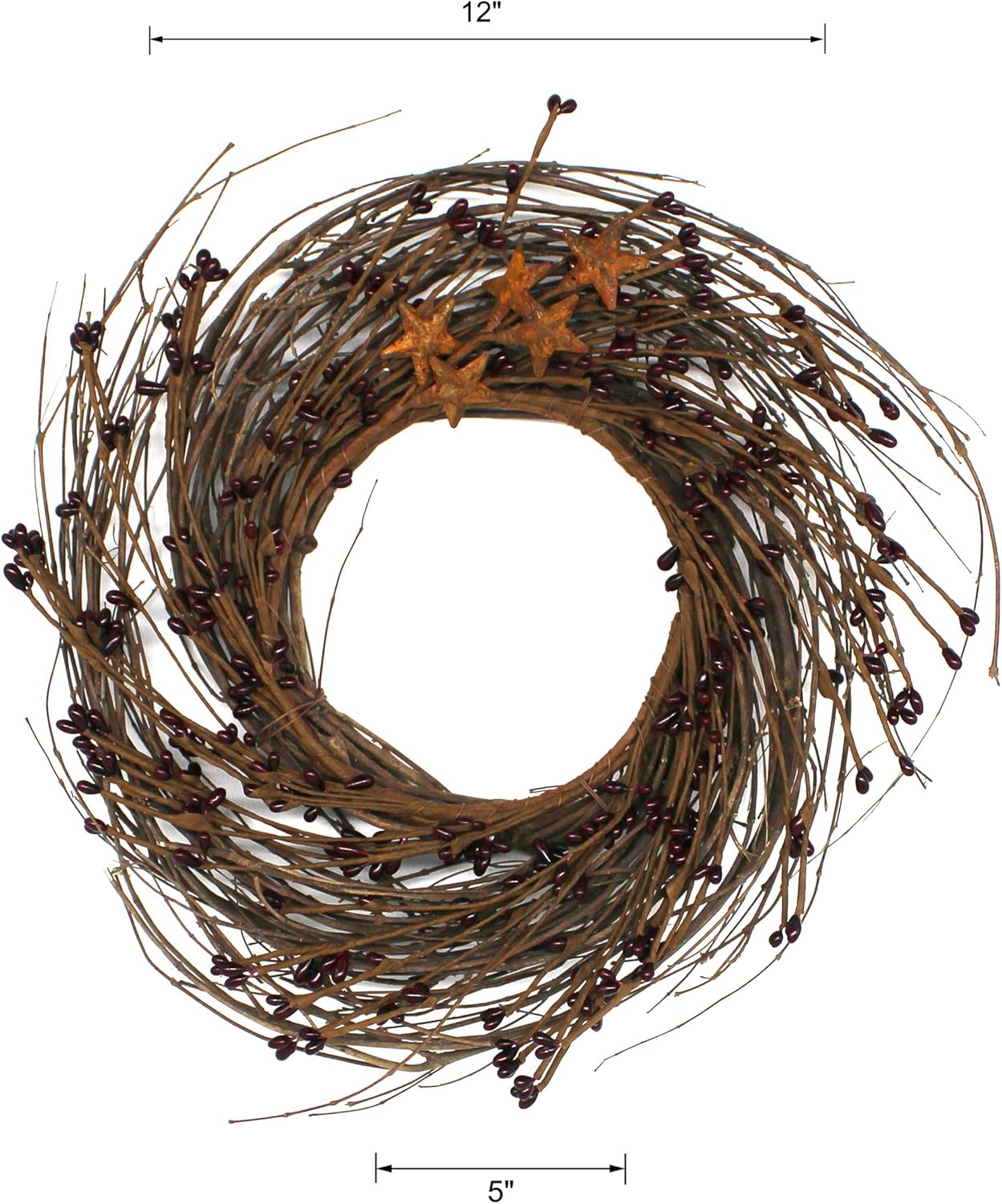 Primitives Rustic Wreath with Barn Stars 12 Inch Burgundy
