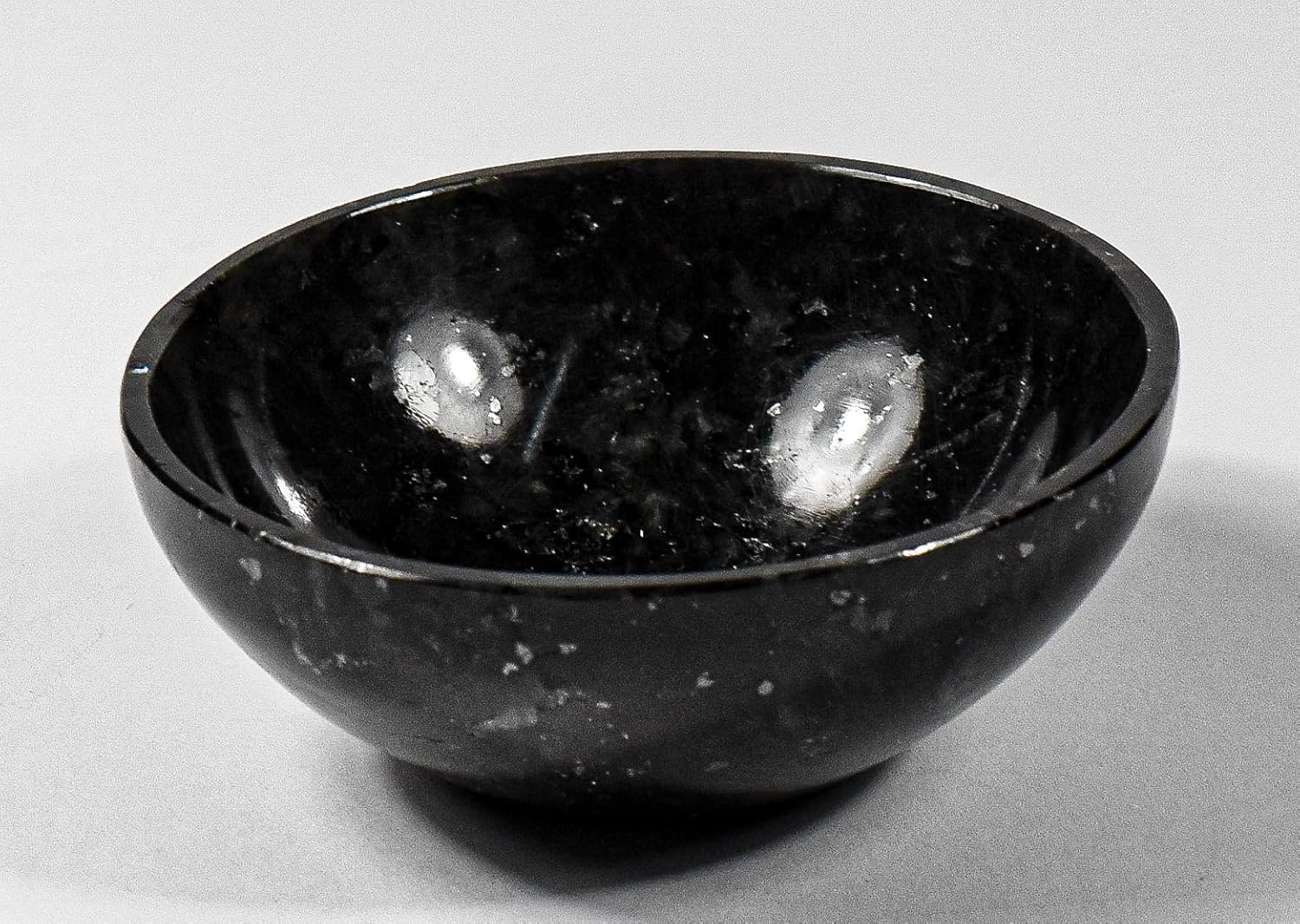 3 Inch Black Larvikite Gemstone Bowl with Moonstone Mix