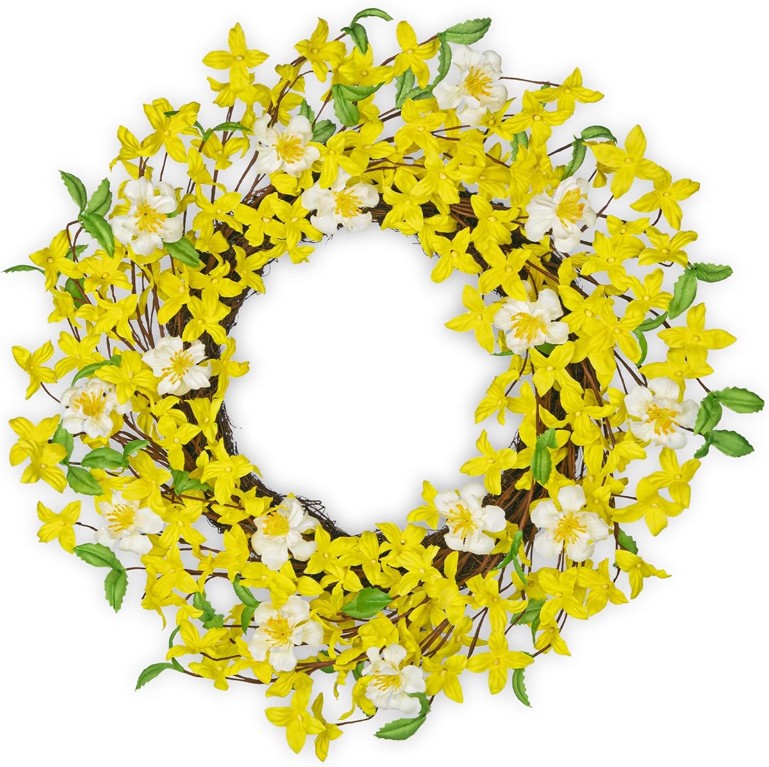 DILATATA 20 Inch Artificial Forsythia Wreath with Daisy