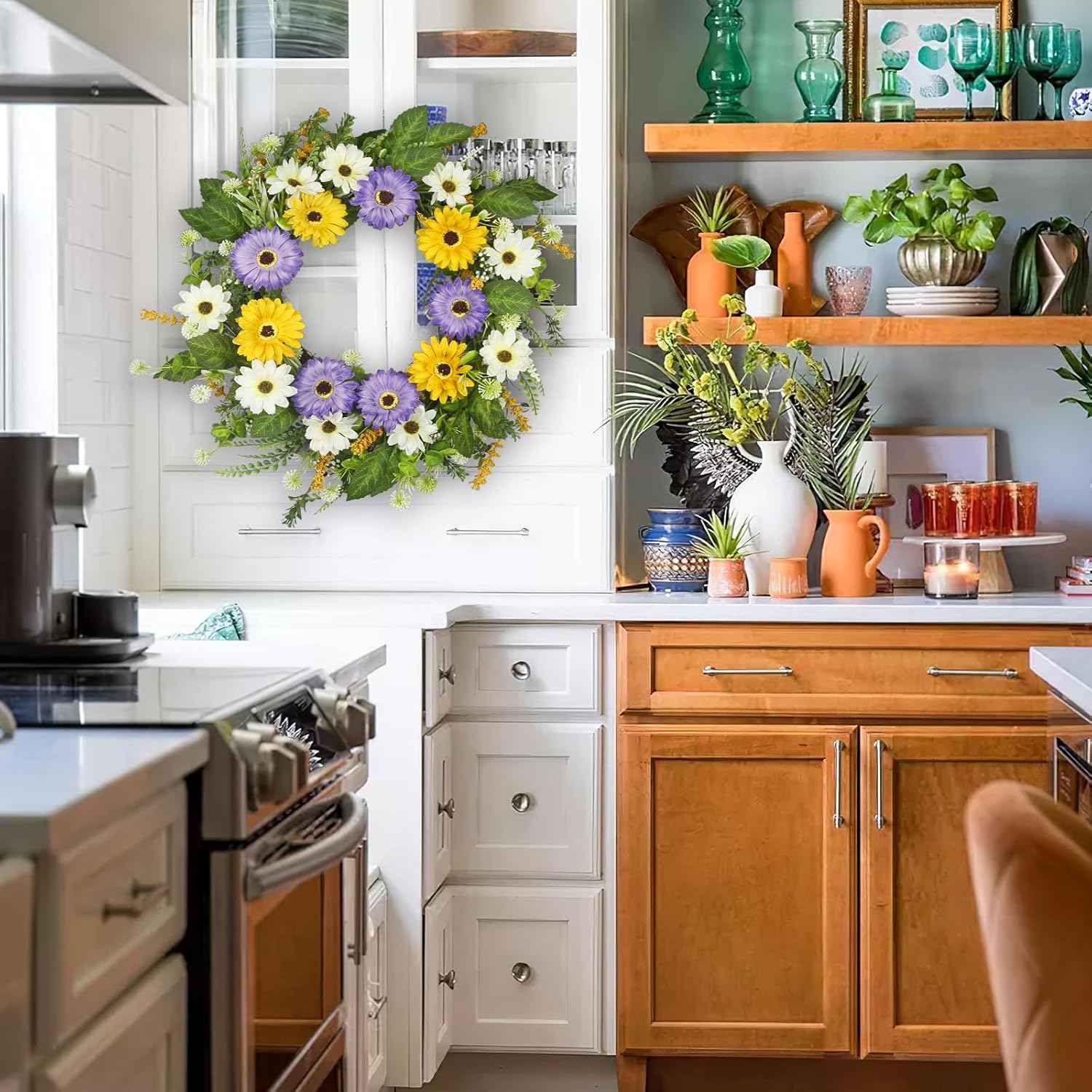 Cityes Artificial Chrysanthemum Wreath 22 Inch Spring Door Decor
