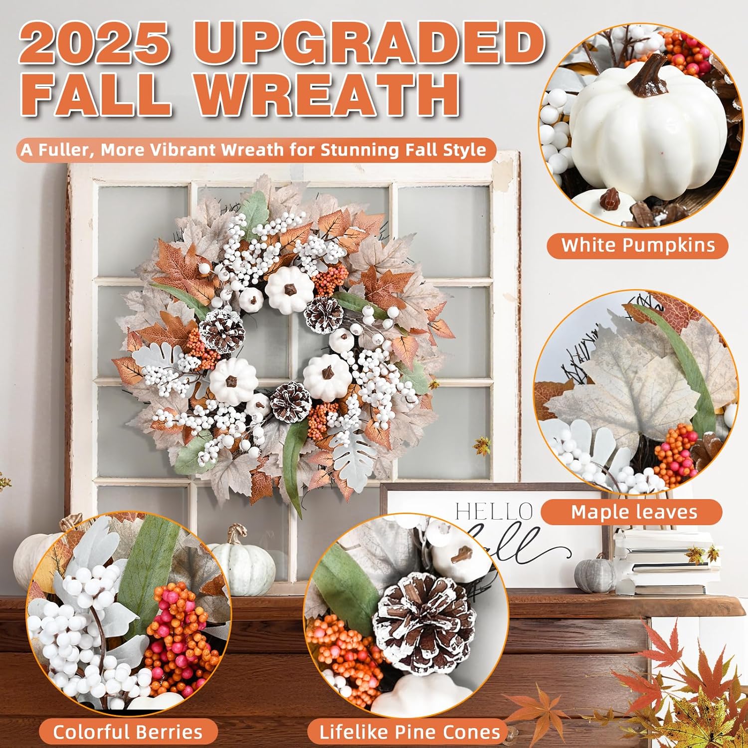 Yastouay 20 Inch Fall Wreath with Lights