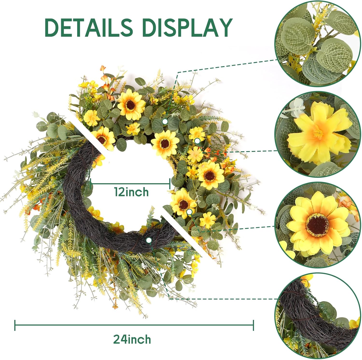 24 Inch Sunflower Wreath with Headband and DIY Accessories - Yellow