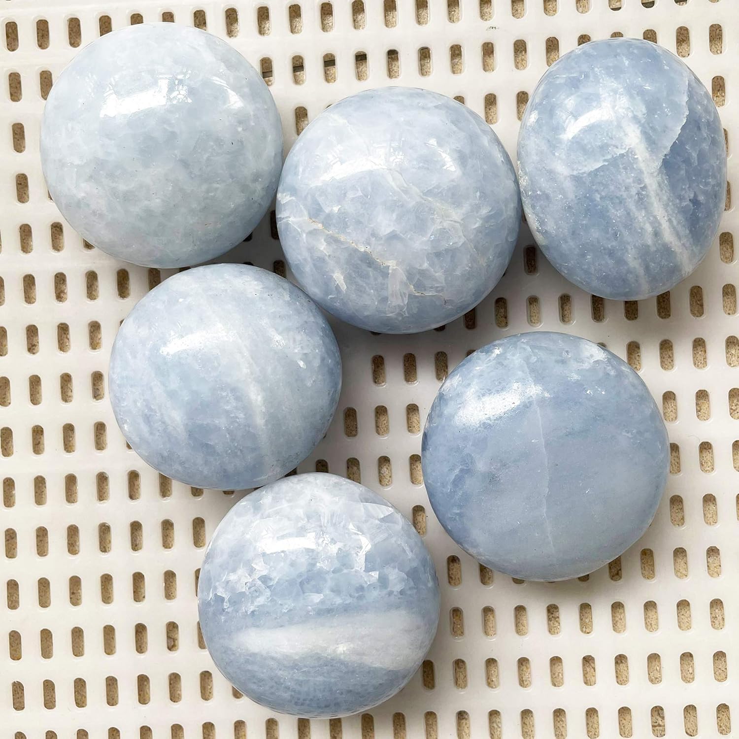 Fekuar Blue Celestite Palm Stones for Chakra Balancing and Meditation