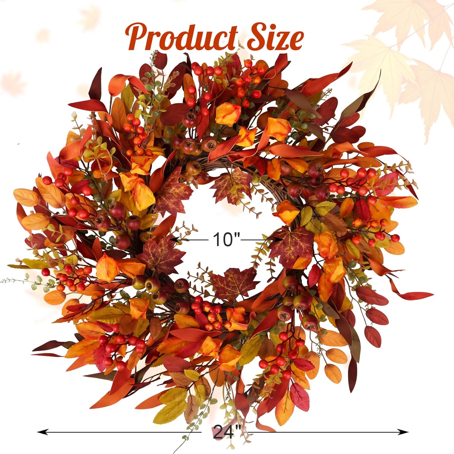 24 Inch Artificial Berry Wreath for Fall Holiday Decor