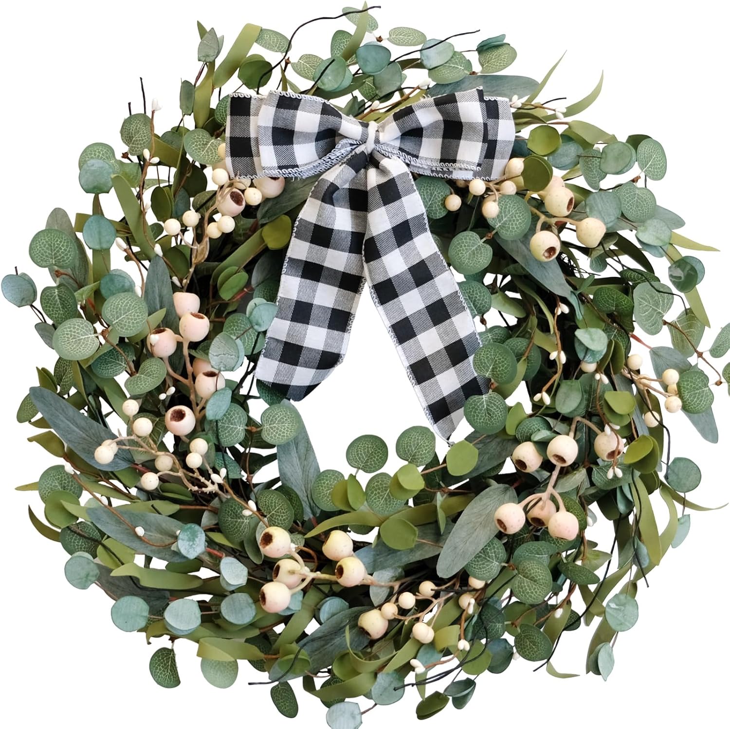 24 Inch Artificial Eucalyptus Wreath with Berries
