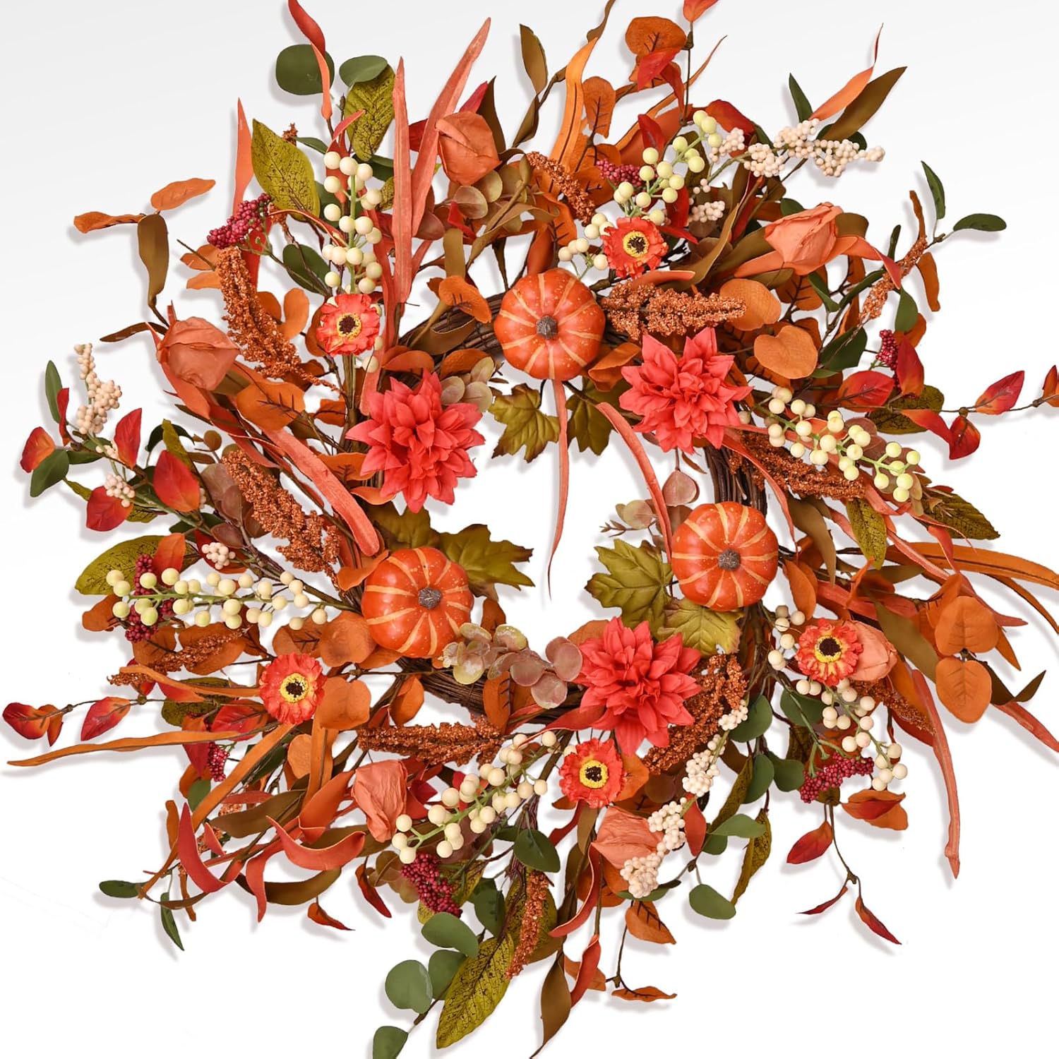 Montekin 24 Inch Fall Wreath with Mixed Leaves and Wildflowers